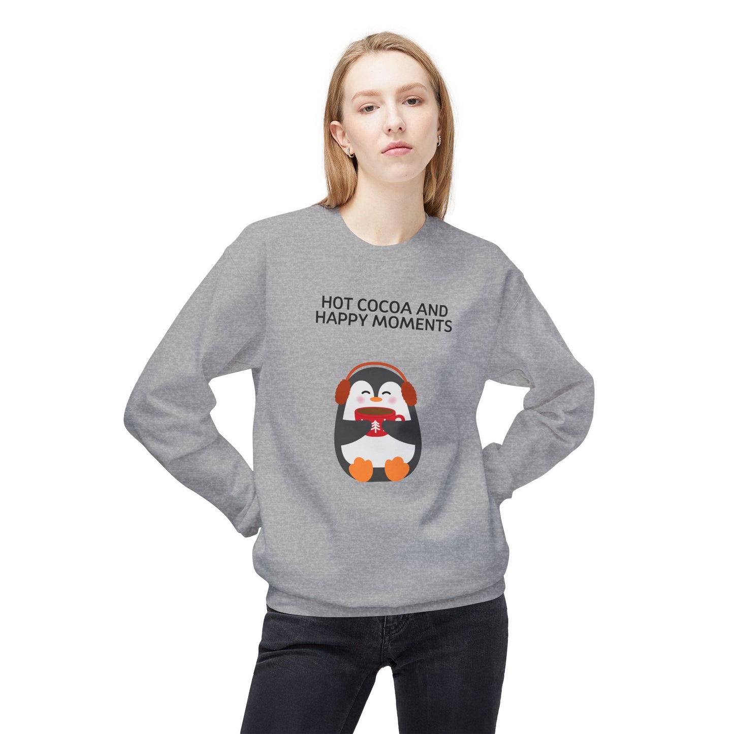 Penguin Hot Cocoa Sweatshirt | Cozy Winter Crewneck, Gift for Cocoa Lovers, Holiday Apparel, Cute Penguin Design, Winter Wear