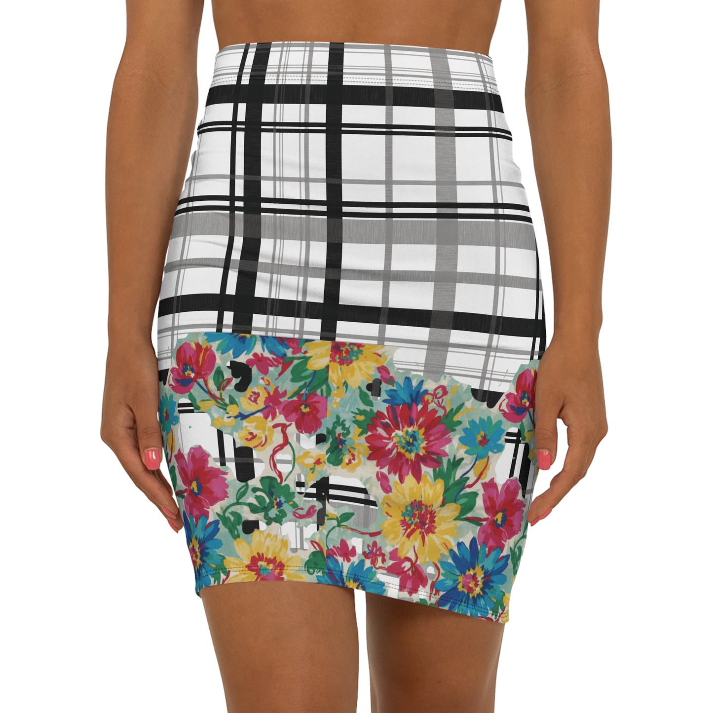 Floral Plaid Pencil Skirt for Women | Stylish Office Wear, Date Night Outfit, Summer Fashion, Versatile Casual Skirt, Gift for Her