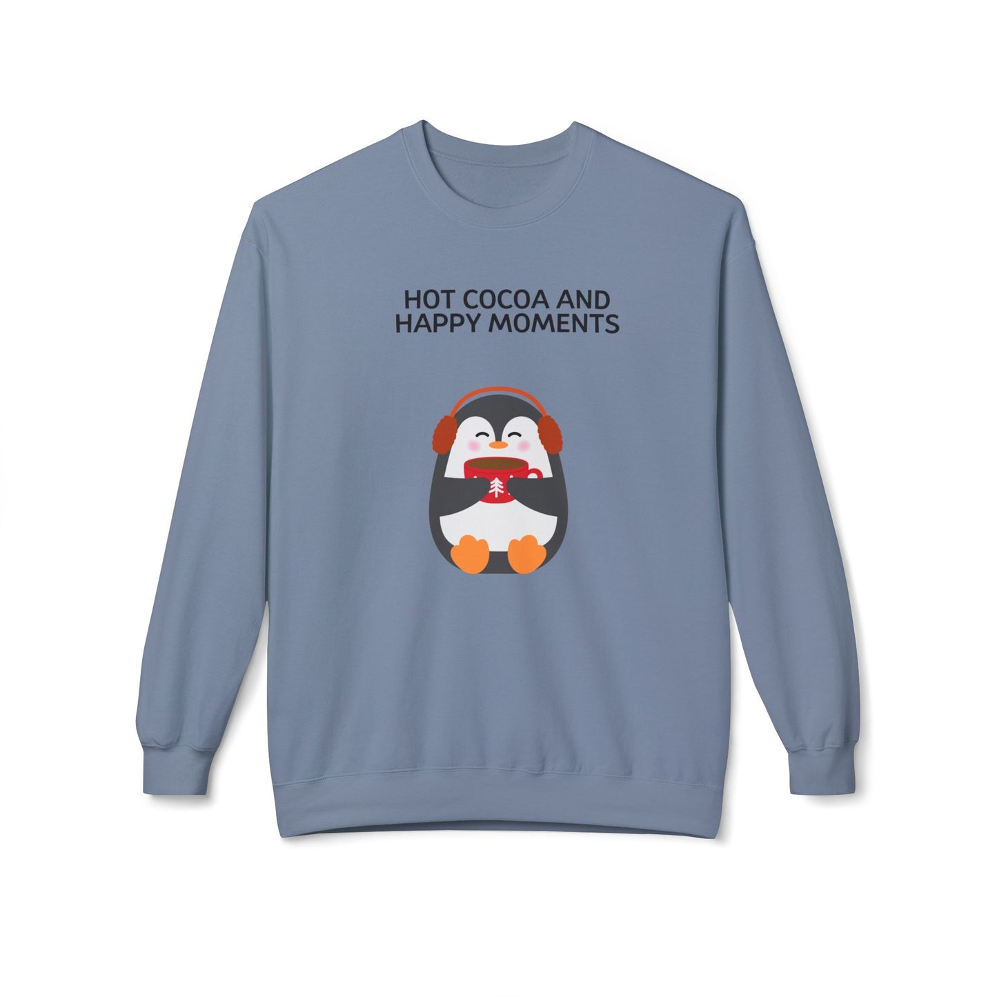 Penguin Hot Cocoa Sweatshirt | Cozy Winter Crewneck, Gift for Cocoa Lovers, Holiday Apparel, Cute Penguin Design, Winter Wear