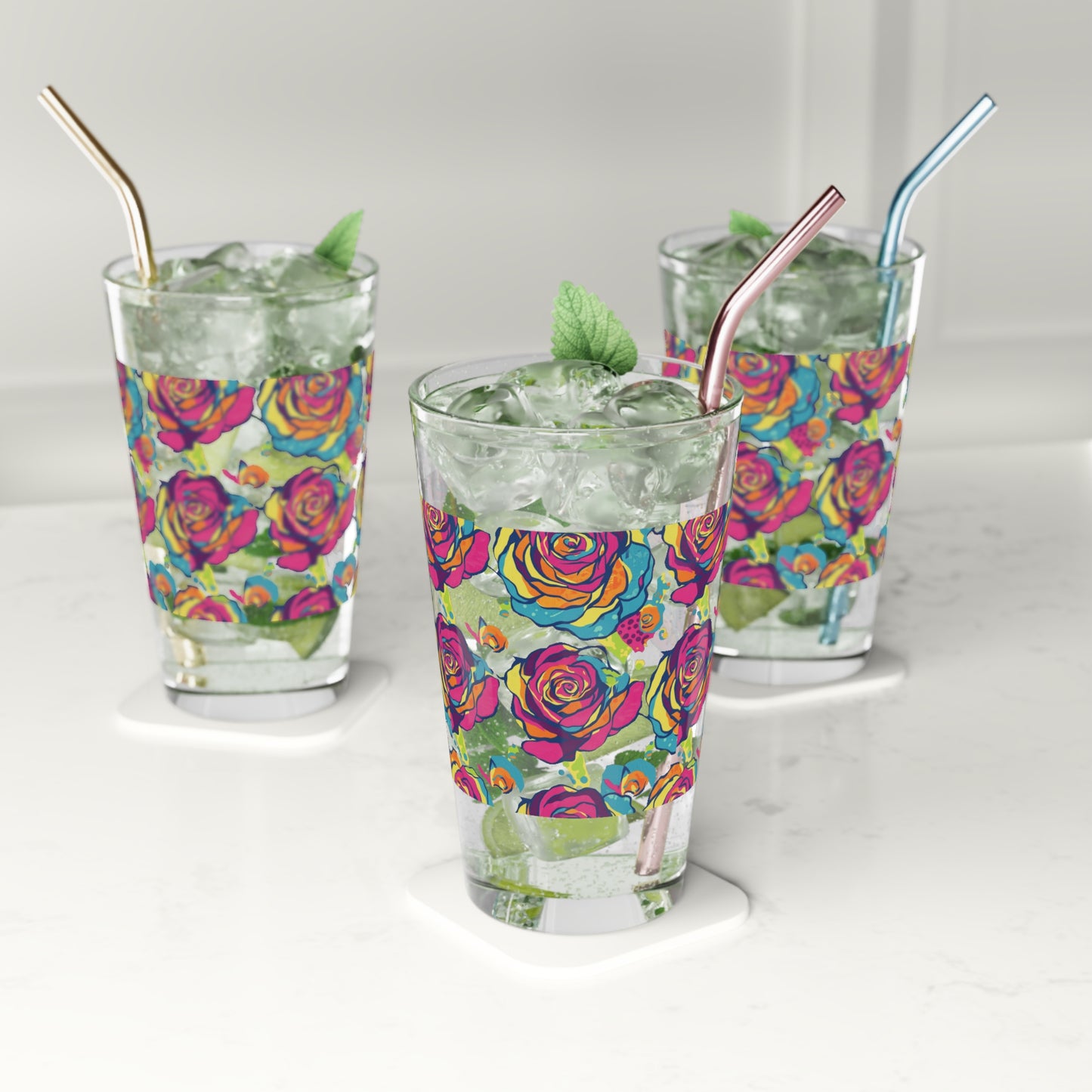Vibrant Rose Pint Glass, Colorful Drinkware, Cocktail Glass