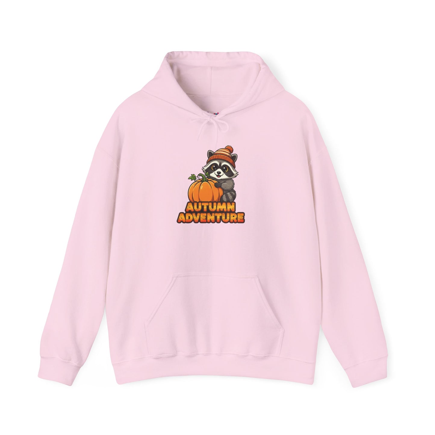 Autumn Adventure Hooded Sweatshirt, Cozy Fall Wear, Unisex Sweatshirt for Halloween, Cute Raccoon Design, Perfect for Friendsgiving