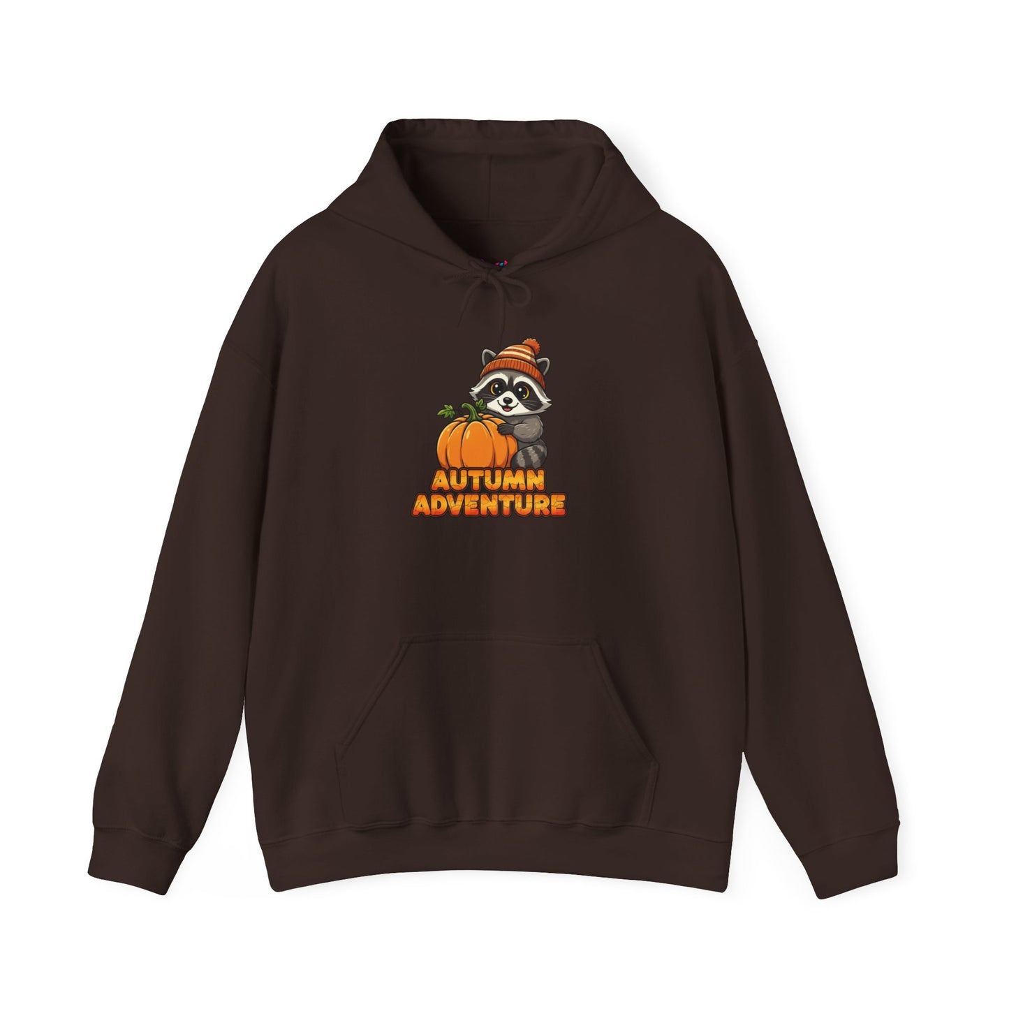 Autumn Adventure Hooded Sweatshirt, Cozy Fall Wear, Unisex Sweatshirt for Halloween, Cute Raccoon Design, Perfect for Friendsgiving
