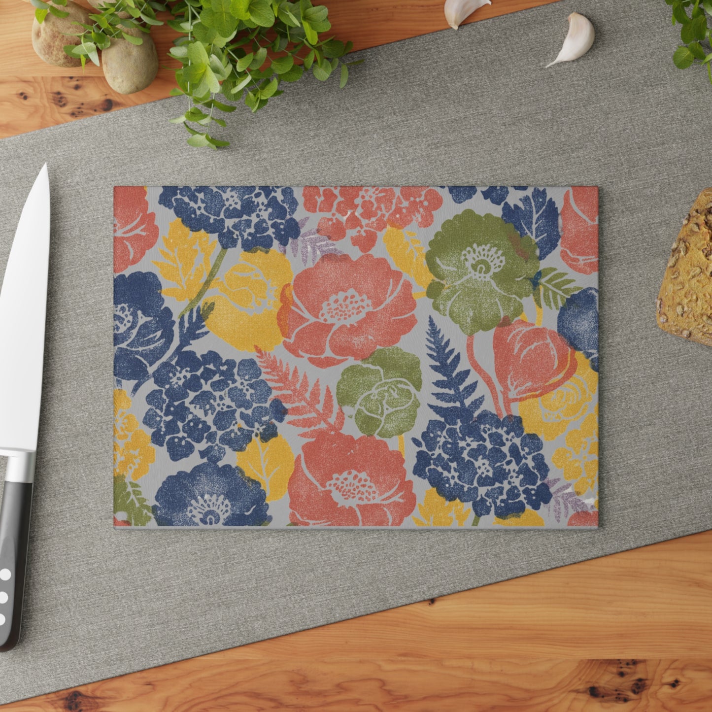 Floral Glass Cutting Board, Kitchen Decor, Gift for Home Chefs, Wedding Gift, Serving Tray, Housewarming Gift