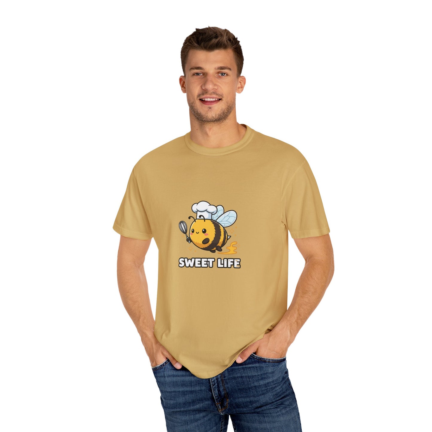 Bee-themed Unisex Garment-Dyed T-shirt, Sweet Life Shirt, Cute Bee Tee, Fun Gift for Beekeepers, Summer Casual Wear