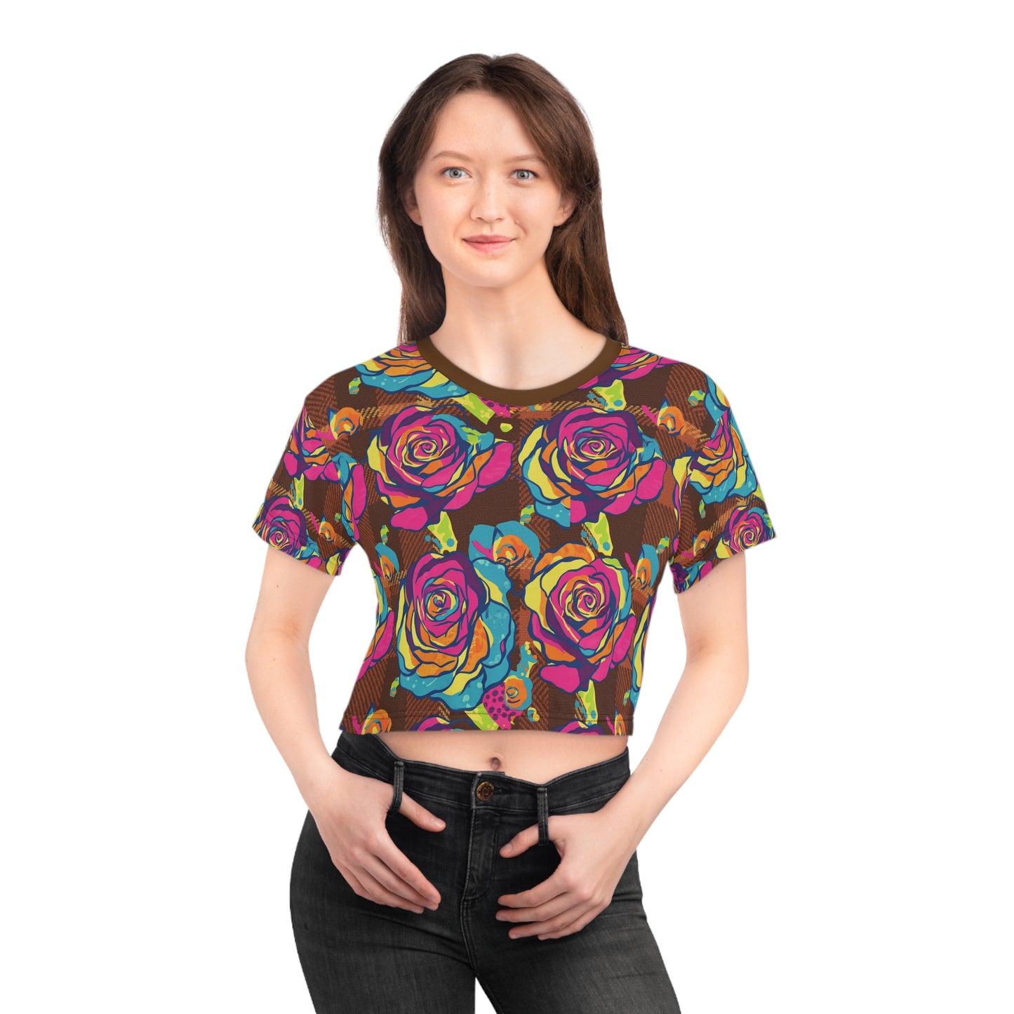 Colorful Floral Crop Tee - Vibrant Floral Top, Casual Women’s Tee, Summer Style, Boho Chic Shirt, Gift for Her, Festival Wear