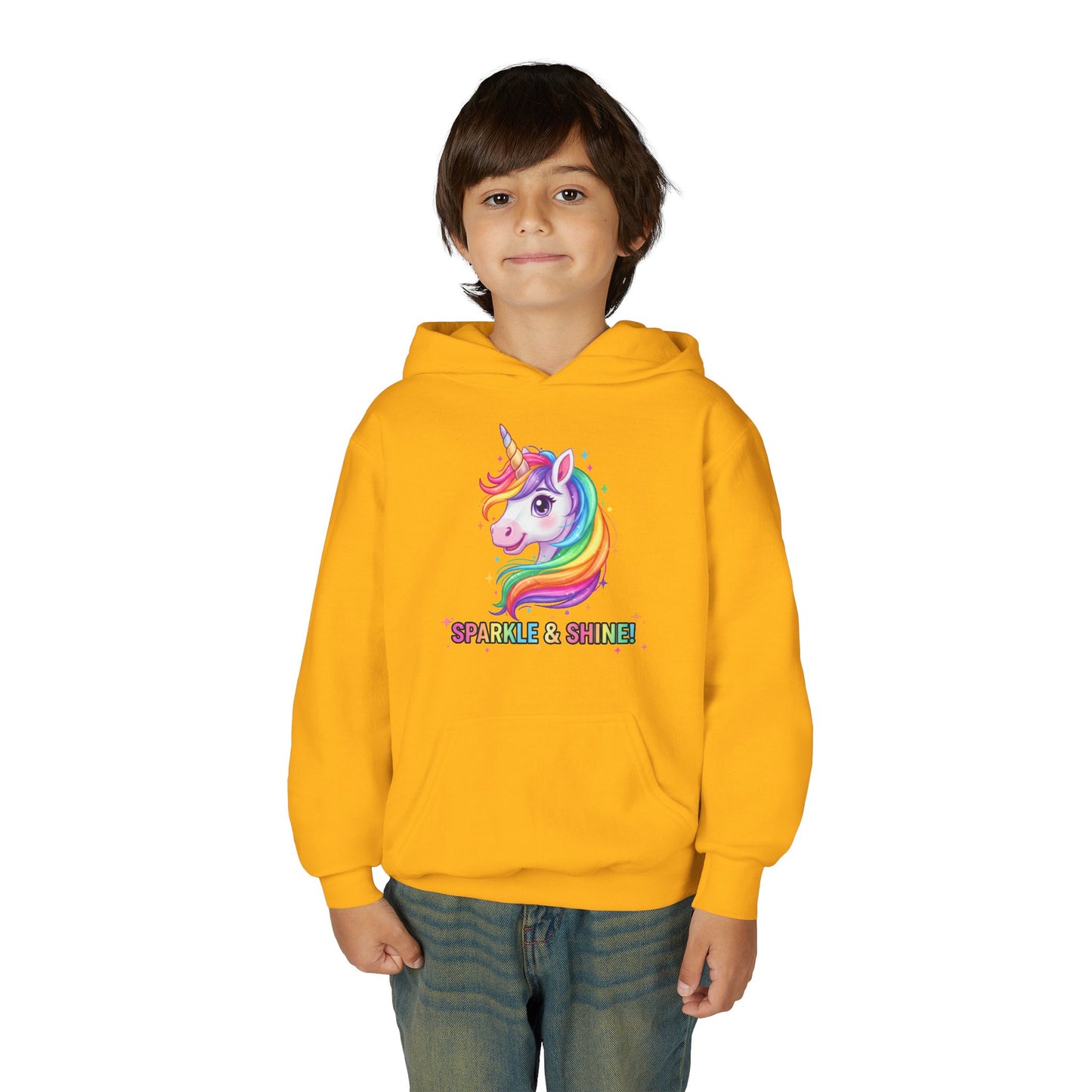 Rainbow Unicorn Youth Hoodie - Sparkle & Shine, Kids Sweatshirt, Birthday Gift, Fun Apparel, Magical Clothing, Youth Fashion