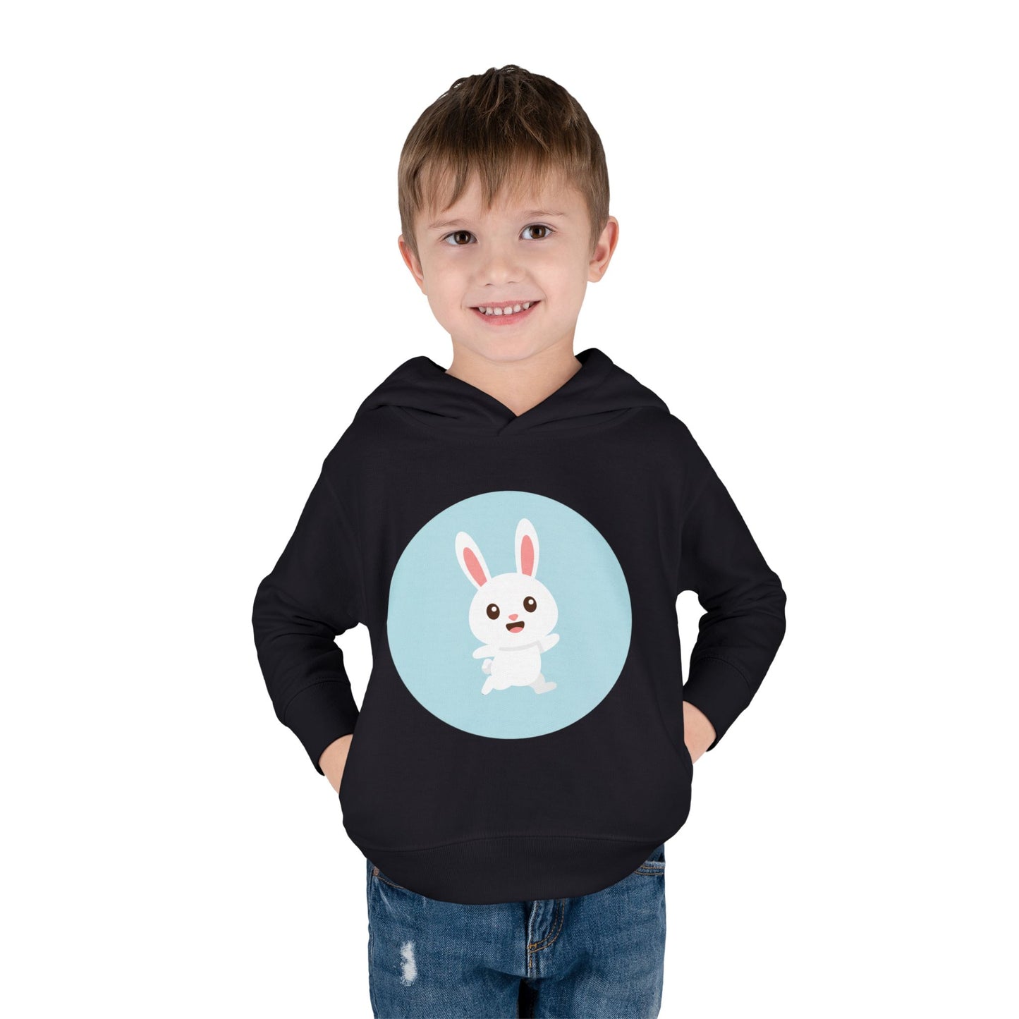 Adorable toddler pullover fleece hoodie with cute bunny design, cozy kids' clothing, spring outfits, Easter gifts, playful apparel