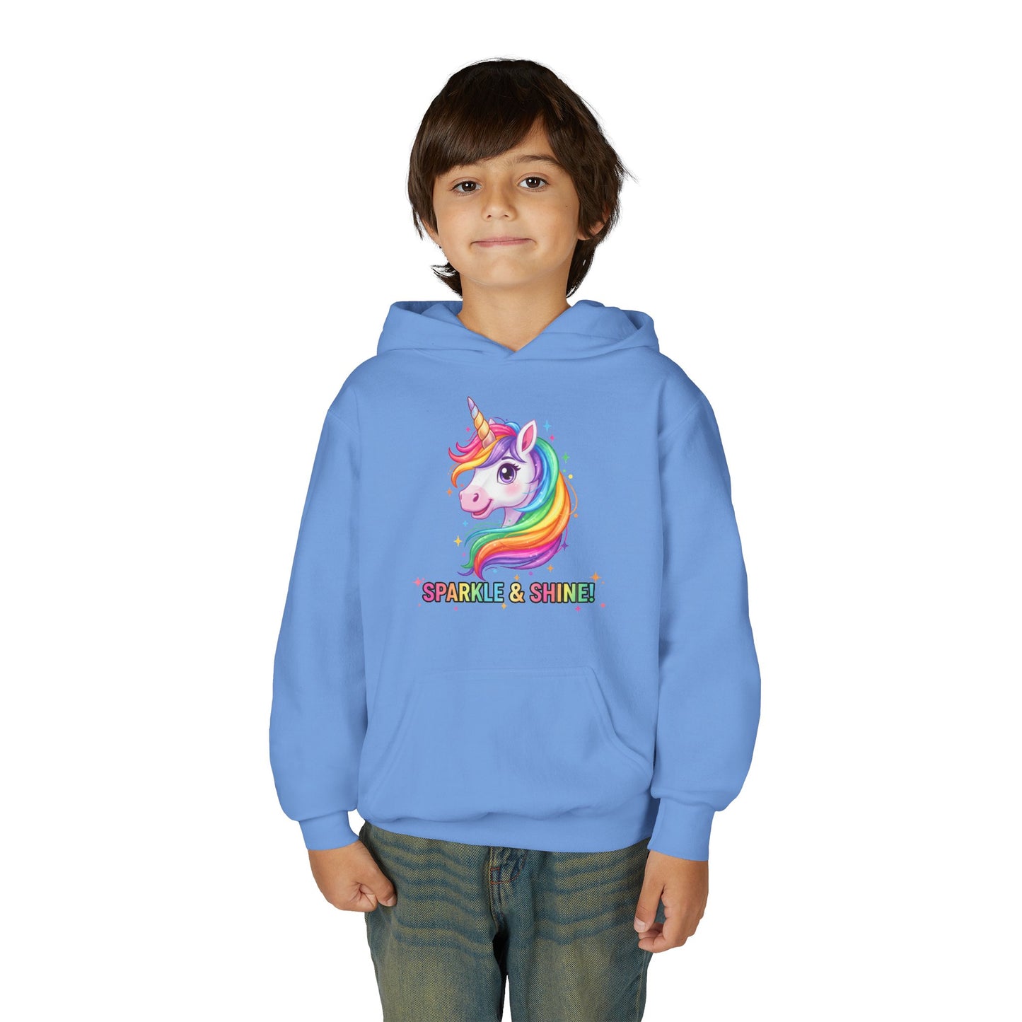 Rainbow Unicorn Youth Hoodie - Sparkle & Shine, Kids Sweatshirt, Birthday Gift, Fun Apparel, Magical Clothing, Youth Fashion