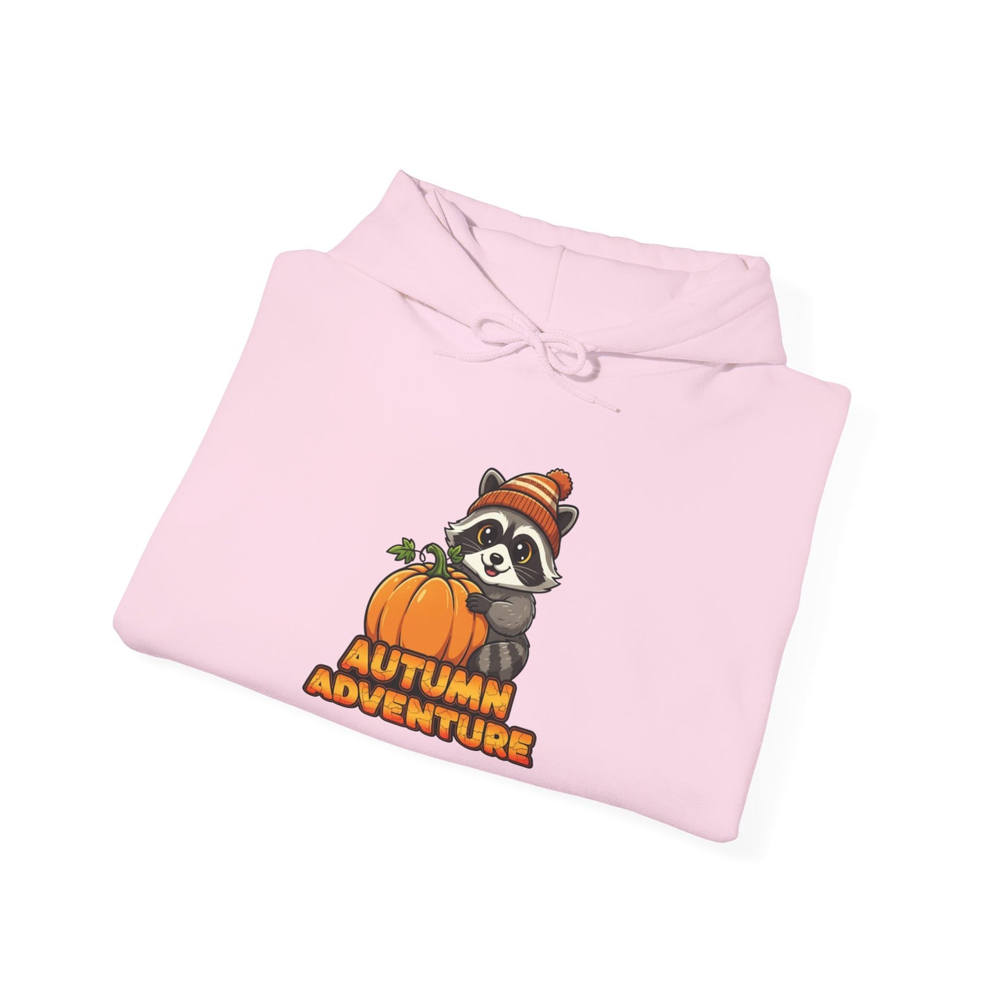 Autumn Adventure Hooded Sweatshirt, Cozy Fall Wear, Unisex Sweatshirt for Halloween, Cute Raccoon Design, Perfect for Friendsgiving