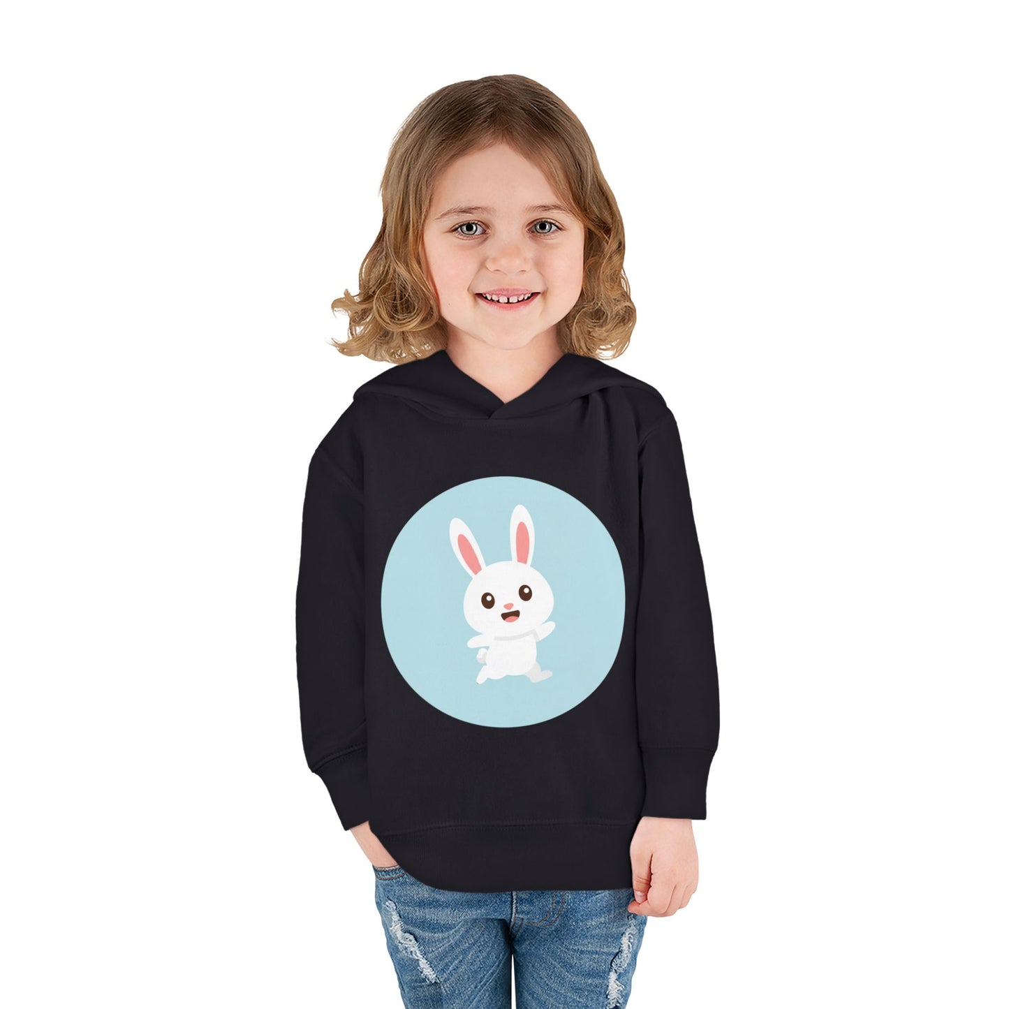 Adorable toddler pullover fleece hoodie with cute bunny design, cozy kids' clothing, spring outfits, Easter gifts, playful apparel