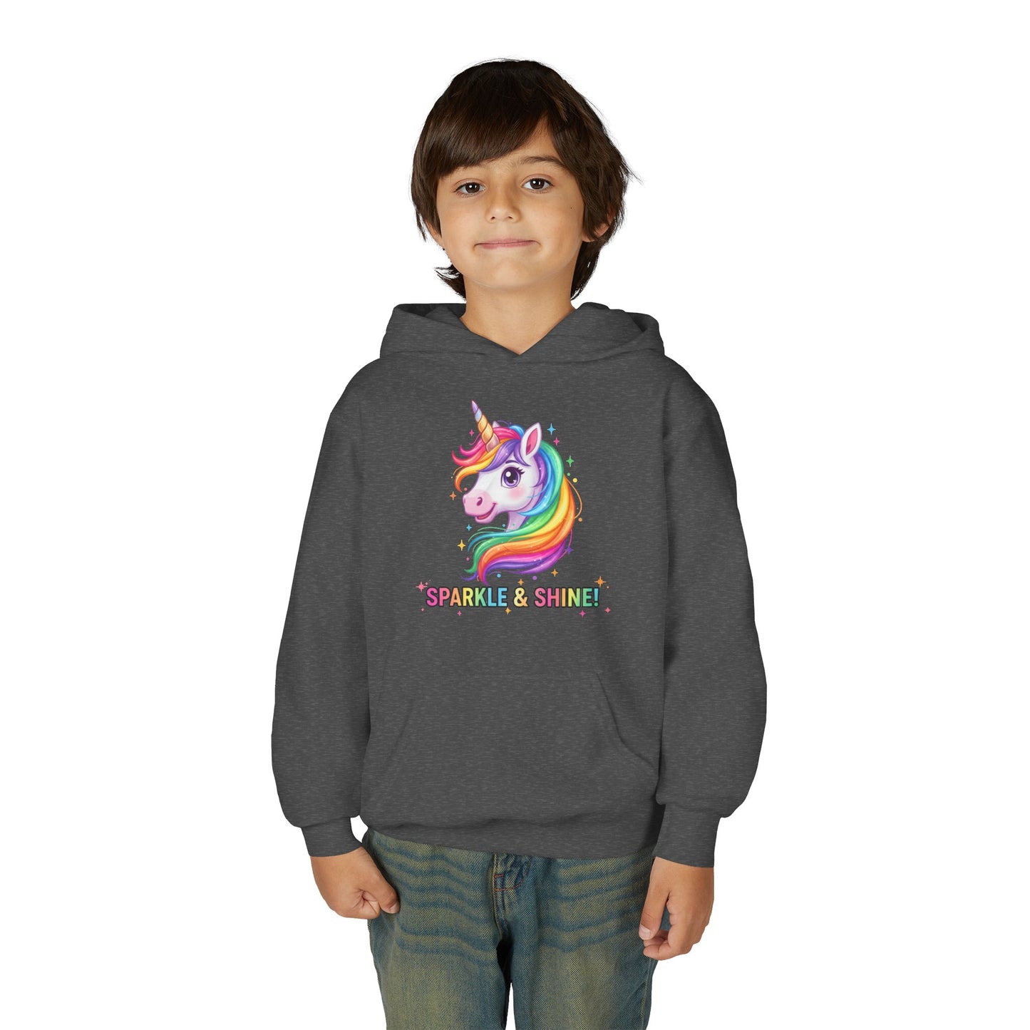 Rainbow Unicorn Youth Hoodie - Sparkle & Shine, Kids Sweatshirt, Birthday Gift, Fun Apparel, Magical Clothing, Youth Fashion