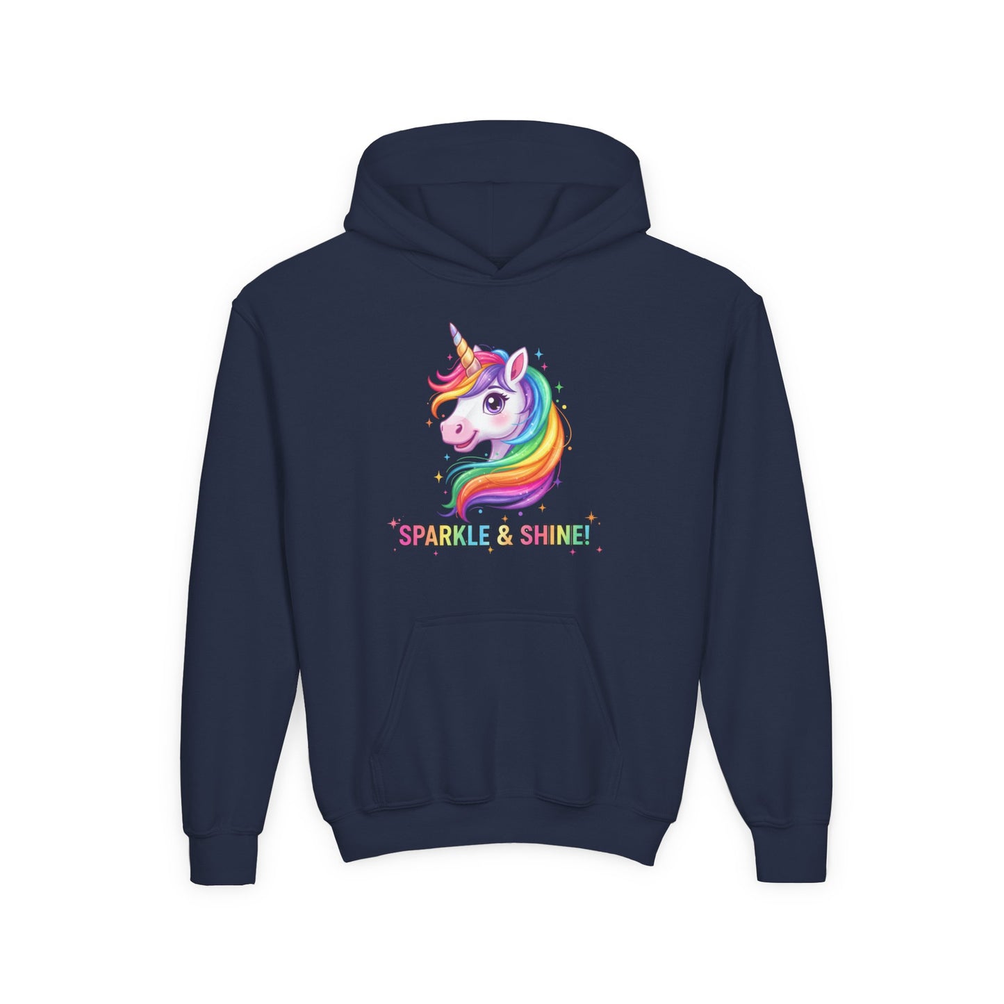 Rainbow Unicorn Youth Hoodie - Sparkle & Shine, Kids Sweatshirt, Birthday Gift, Fun Apparel, Magical Clothing, Youth Fashion
