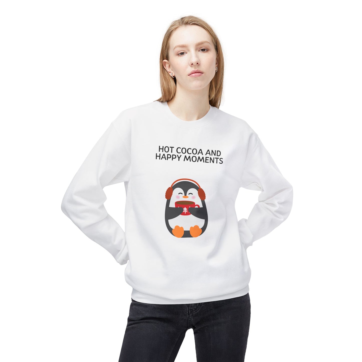 Penguin Hot Cocoa Sweatshirt | Cozy Winter Crewneck, Gift for Cocoa Lovers, Holiday Apparel, Cute Penguin Design, Winter Wear