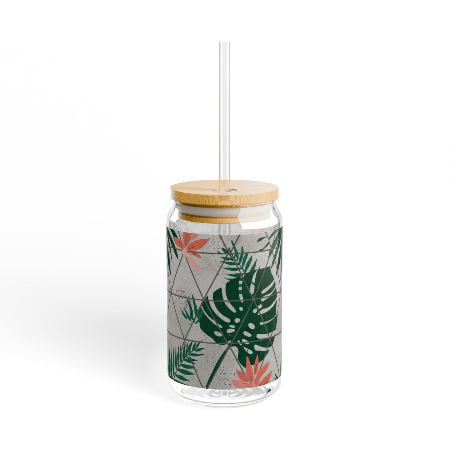 Tropical Sipper Glass, 16oz Tropical Drinkware, Eco-Friendly Beverage Glass, Summer Parties, Home Decor, Gift for Her