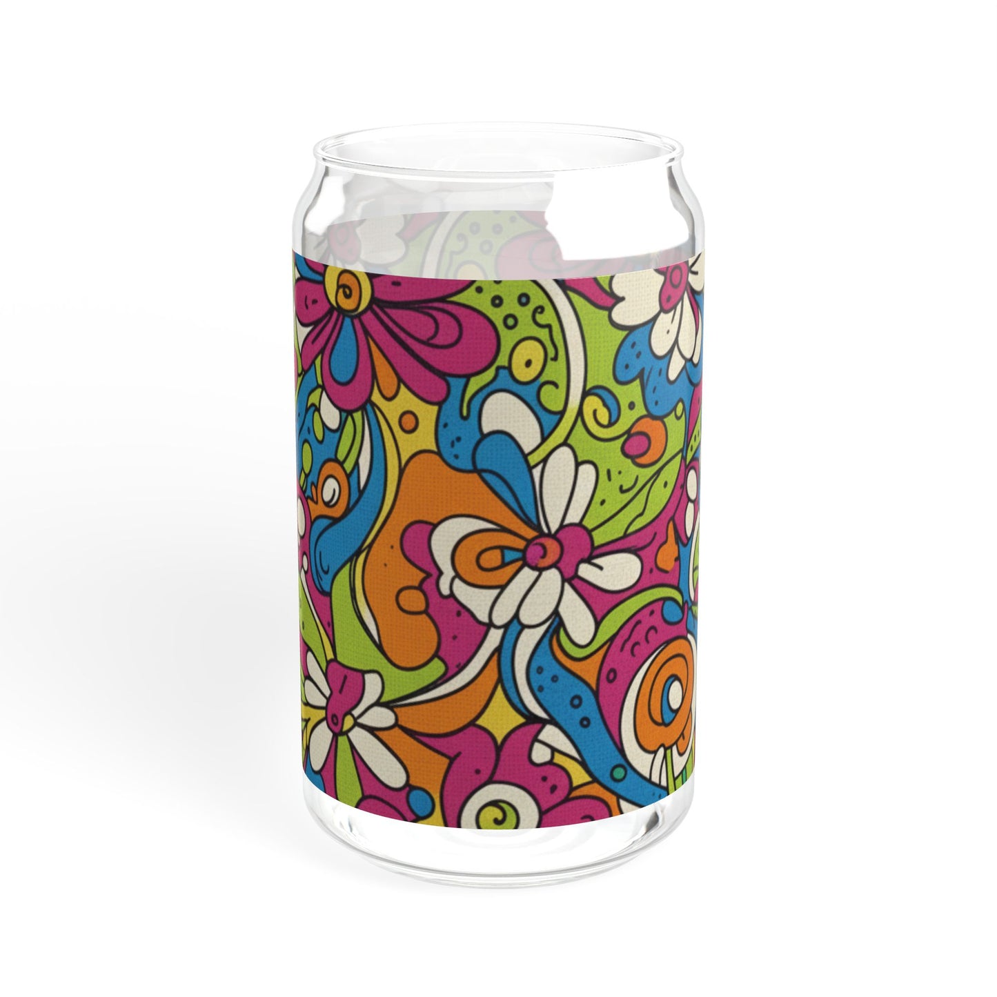 Vibrant Floral Sipper Glass, Colorful Drinkware, Glass Jar, Eco-Friendly Beverage Container, Fun Gift for Parties, Summer Refreshments