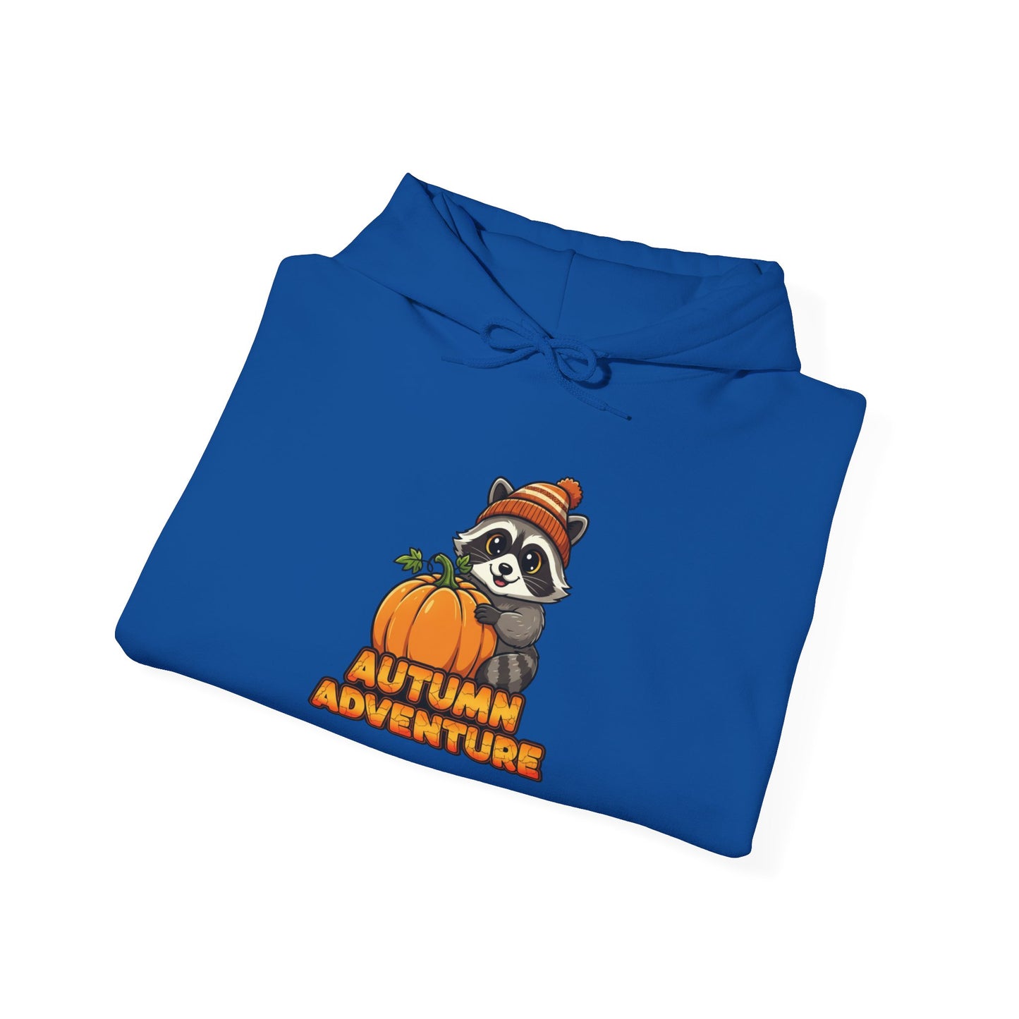 Autumn Adventure Hooded Sweatshirt, Cozy Fall Wear, Unisex Sweatshirt for Halloween, Cute Raccoon Design, Perfect for Friendsgiving