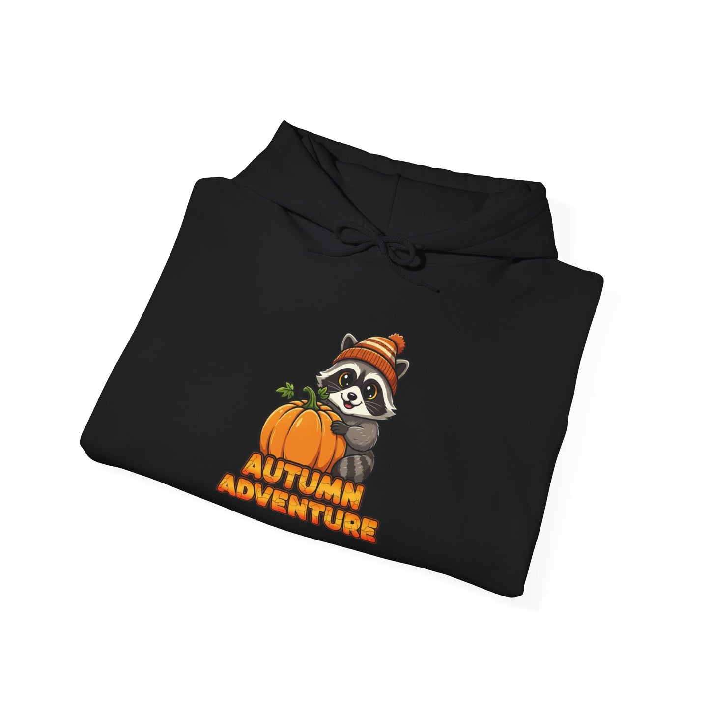 Autumn Adventure Hooded Sweatshirt, Cozy Fall Wear, Unisex Sweatshirt for Halloween, Cute Raccoon Design, Perfect for Friendsgiving