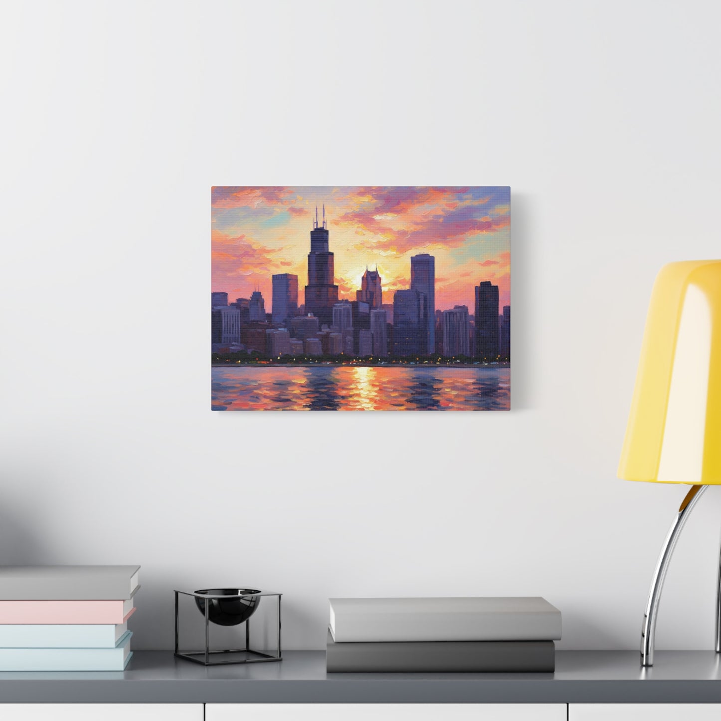 Chicago Sunset Canvas Wall Art, Modern Home Decor, City Skyline Artwork, Gift for Urban Lovers, Office Decor, Matte Gallery Print