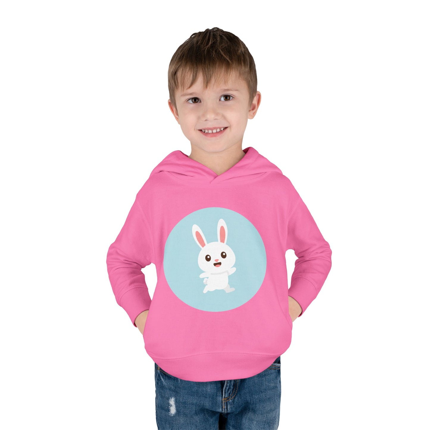 Adorable toddler pullover fleece hoodie with cute bunny design, cozy kids' clothing, spring outfits, Easter gifts, playful apparel