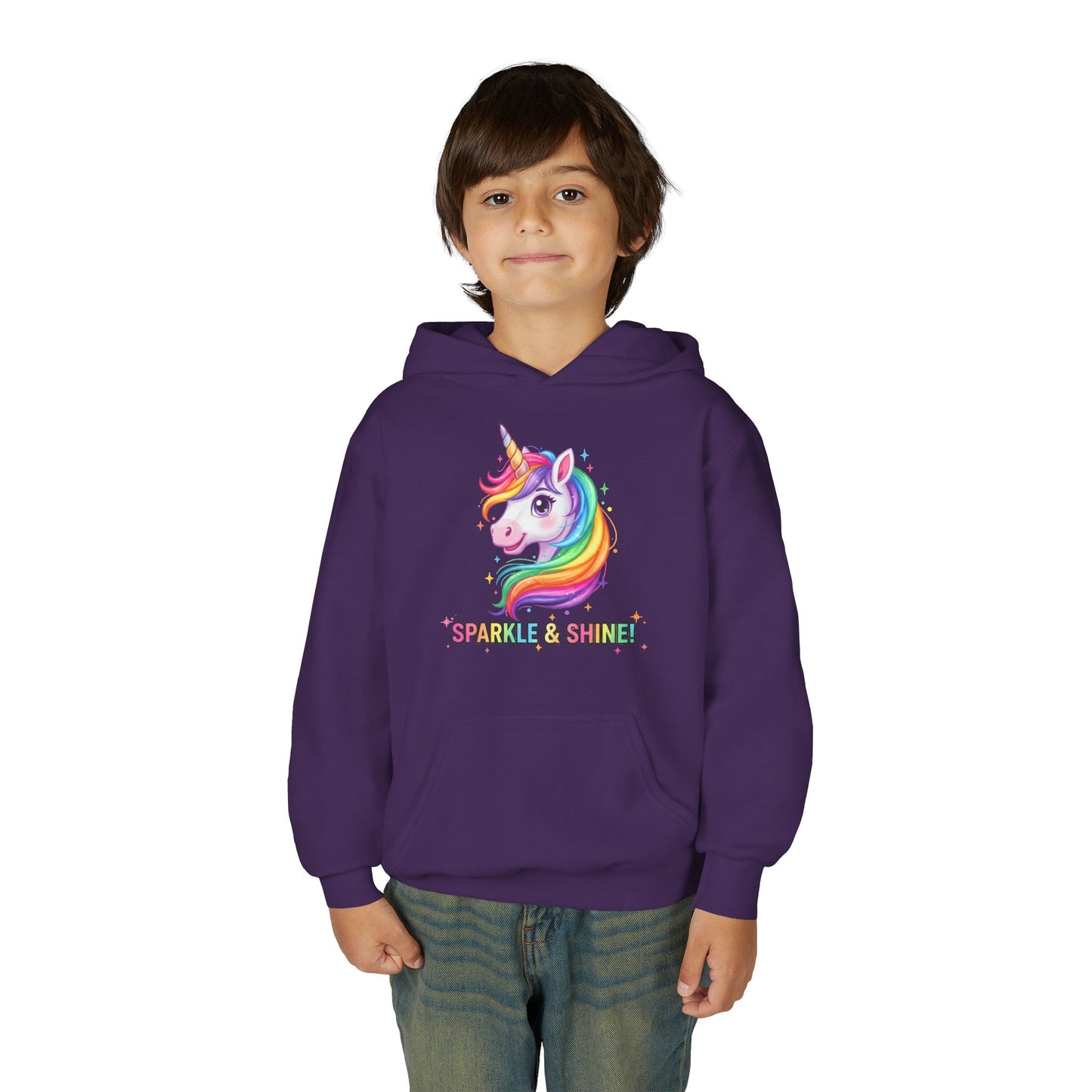 Rainbow Unicorn Youth Hoodie - Sparkle & Shine, Kids Sweatshirt, Birthday Gift, Fun Apparel, Magical Clothing, Youth Fashion