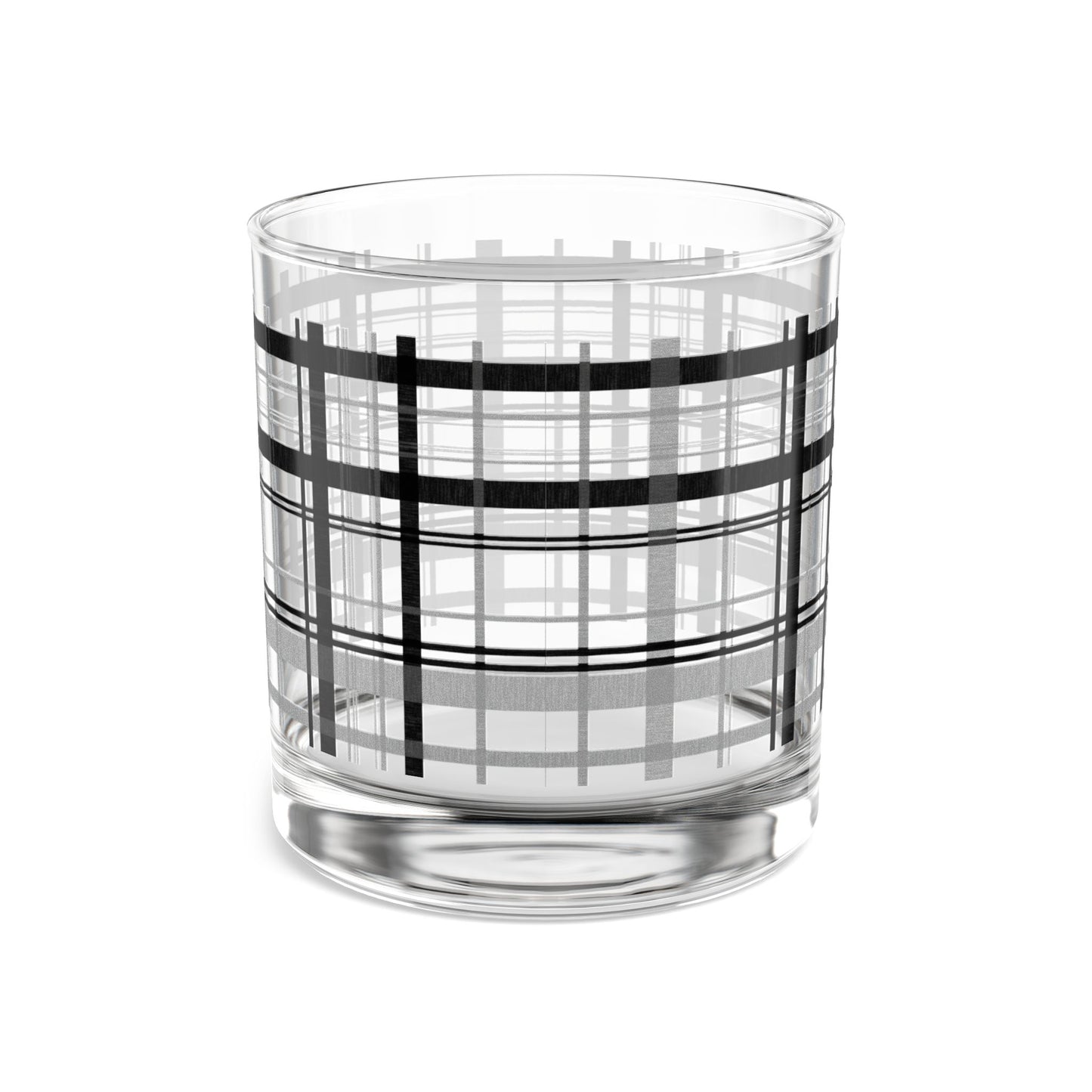Stylish 10oz Rocks Glass - Modern Black Plaid Design, Whiskey Glass, Barware, Gift for Him, Home Décor, Housewarming