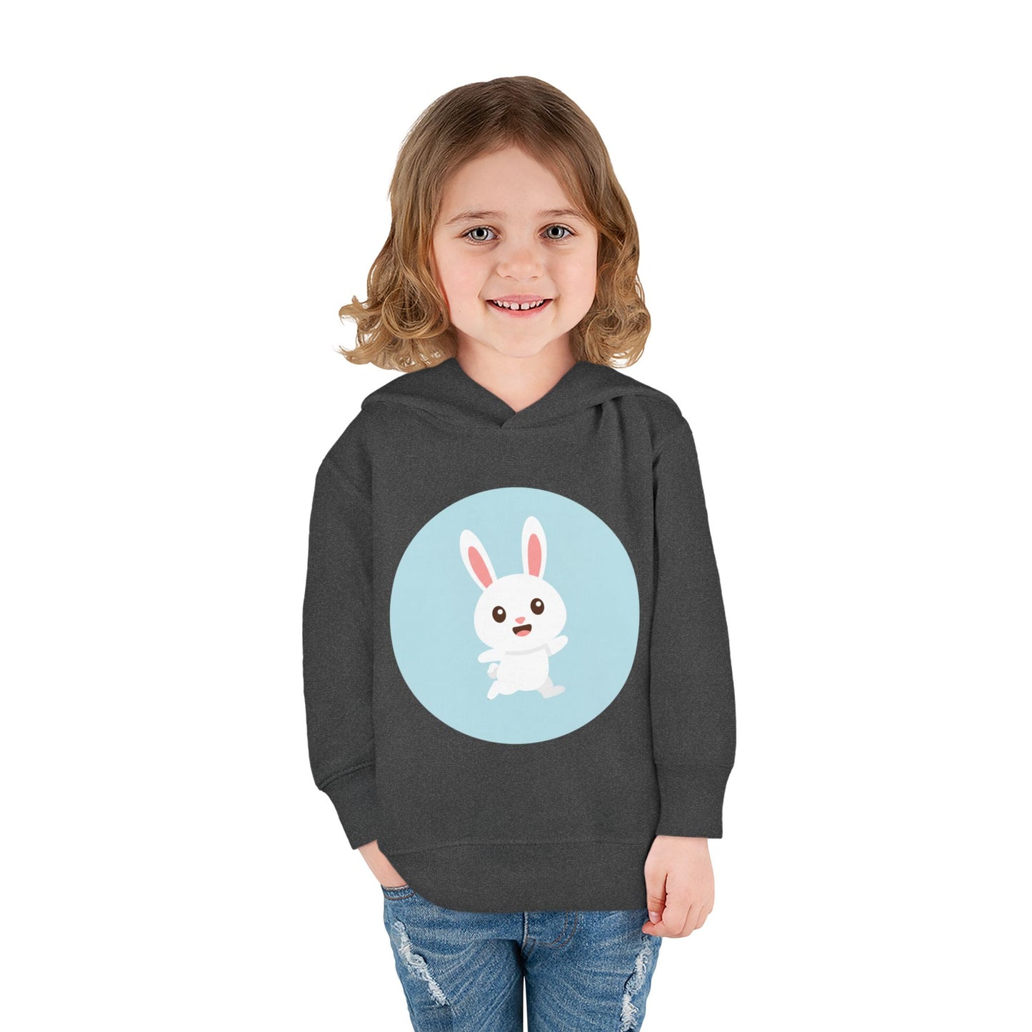 Adorable toddler pullover fleece hoodie with cute bunny design, cozy kids' clothing, spring outfits, Easter gifts, playful apparel