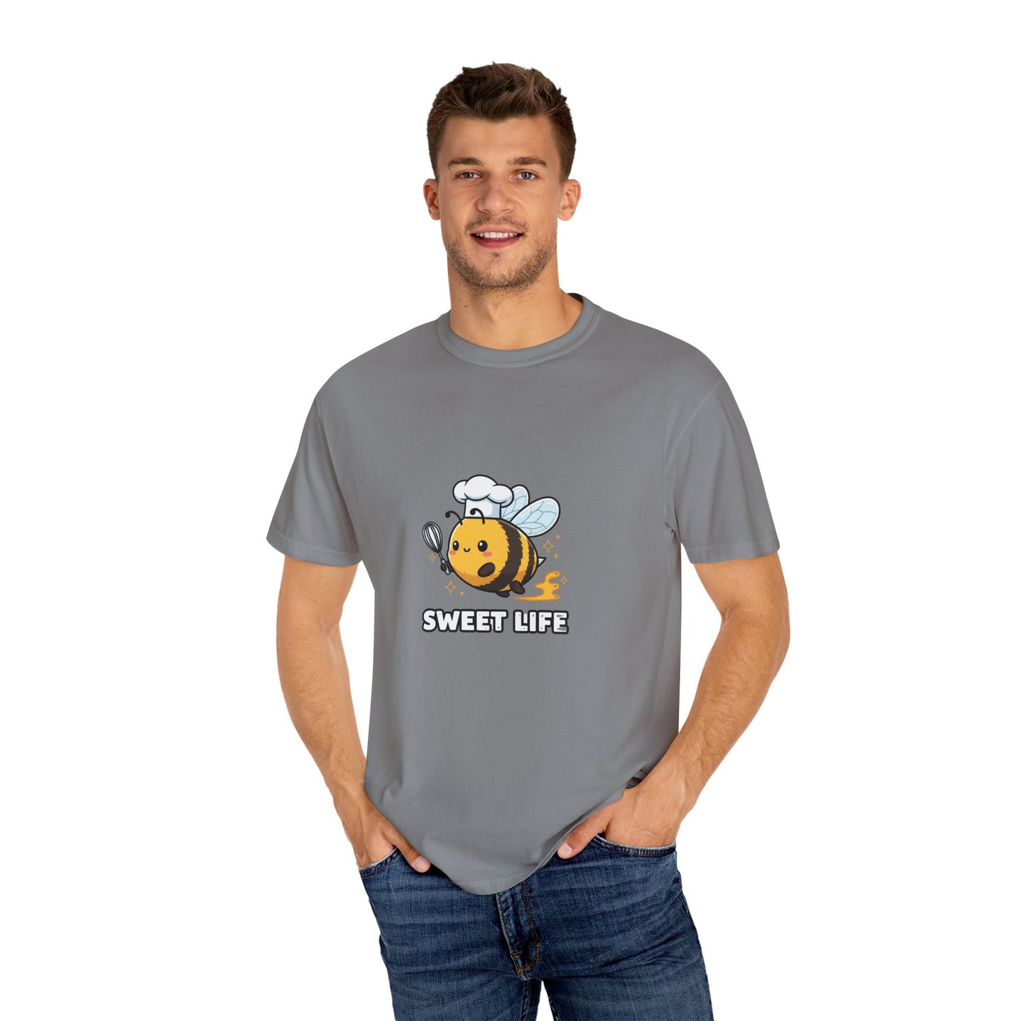 Bee-themed Unisex Garment-Dyed T-shirt, Sweet Life Shirt, Cute Bee Tee, Fun Gift for Beekeepers, Summer Casual Wear