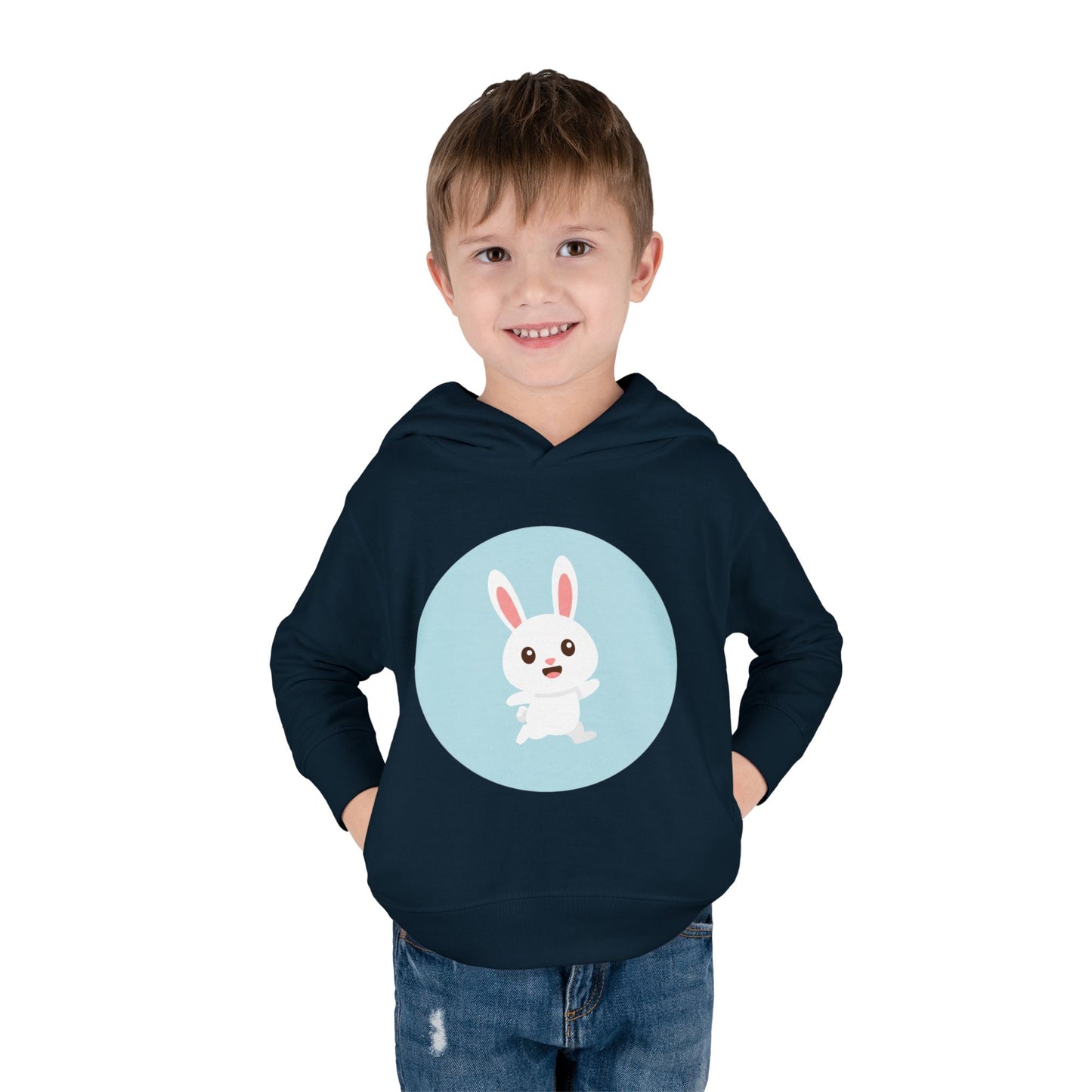 Adorable toddler pullover fleece hoodie with cute bunny design, cozy kids' clothing, spring outfits, Easter gifts, playful apparel
