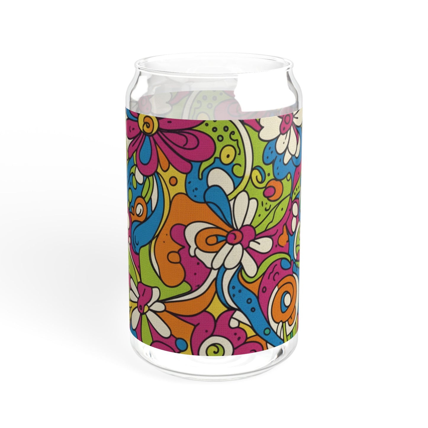 Vibrant Floral Sipper Glass, Colorful Drinkware, Glass Jar, Eco-Friendly Beverage Container, Fun Gift for Parties, Summer Refreshments
