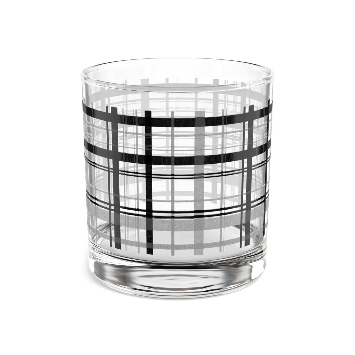 Stylish 10oz Rocks Glass - Modern Black Plaid Design, Whiskey Glass, Barware, Gift for Him, Home Décor, Housewarming