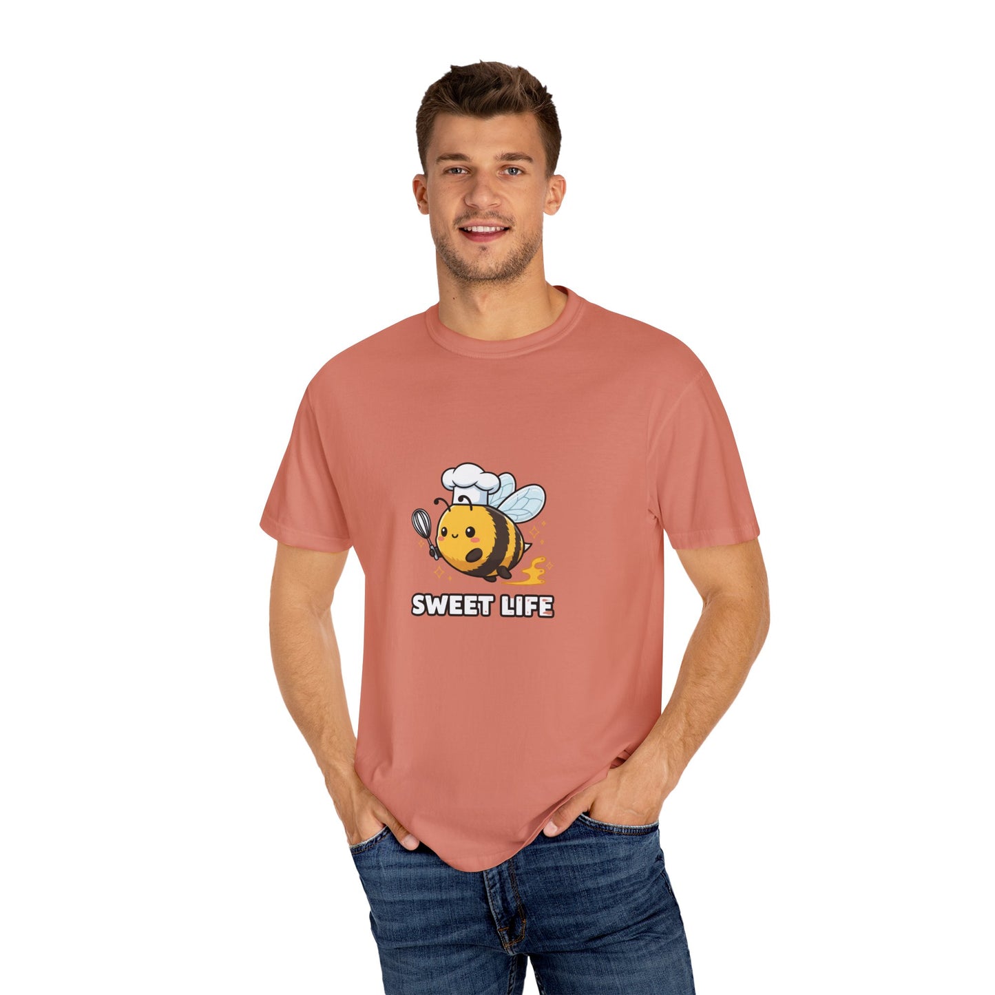 Bee-themed Unisex Garment-Dyed T-shirt, Sweet Life Shirt, Cute Bee Tee, Fun Gift for Beekeepers, Summer Casual Wear