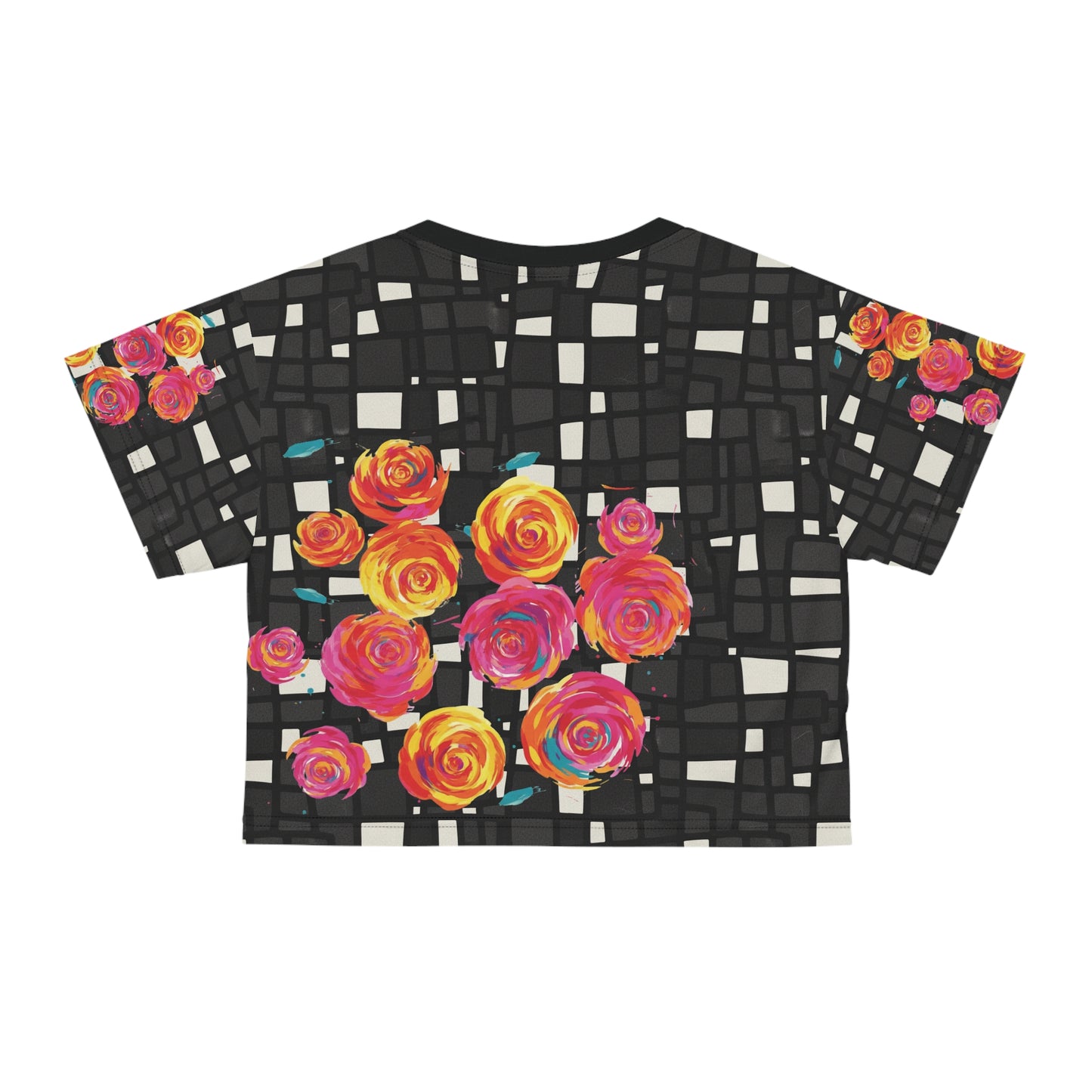 Floral Crop Tee - Bright Rose Design, Summer Vibes, Casual Wear, Gift for Her, Festival Style
