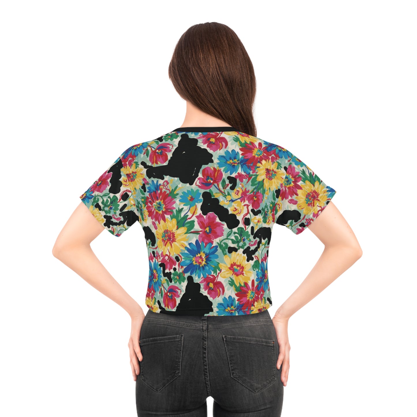 Floral Cat Crop Tee | Vibrant Summer Shirt for Animal Lovers, Casual Wear, Gift for Cat Moms, Trendy Top, Festival Style