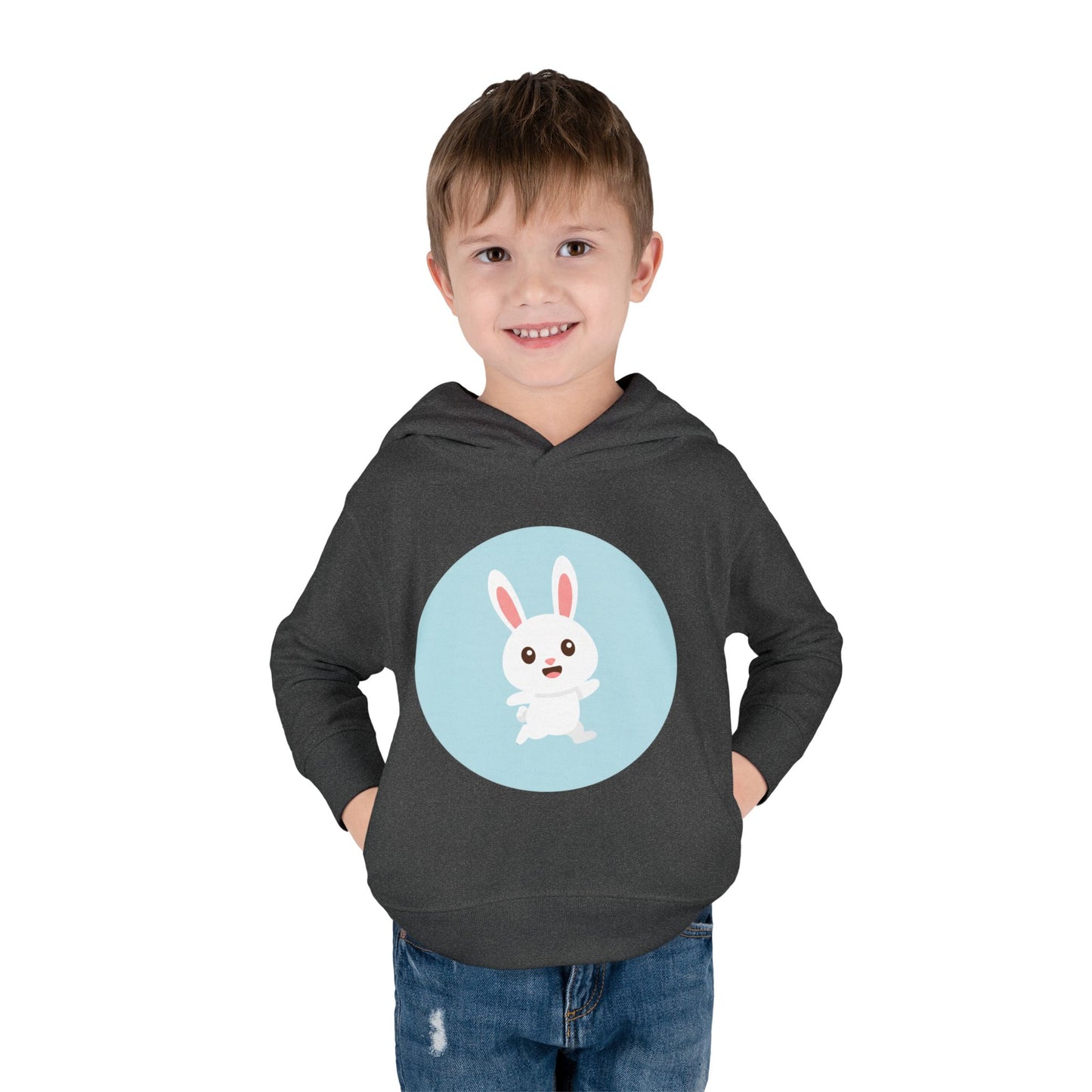 Adorable toddler pullover fleece hoodie with cute bunny design, cozy kids' clothing, spring outfits, Easter gifts, playful apparel