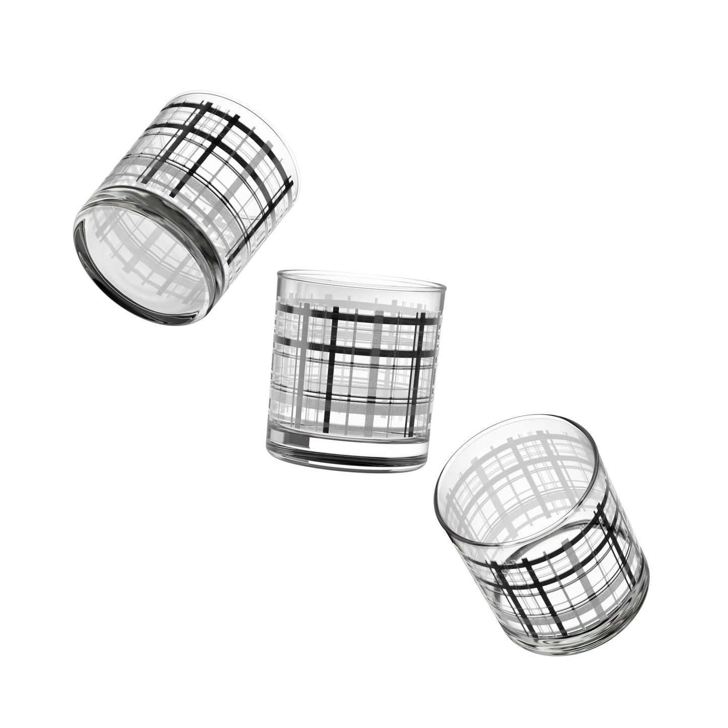 Stylish 10oz Rocks Glass - Modern Black Plaid Design, Whiskey Glass, Barware, Gift for Him, Home Décor, Housewarming