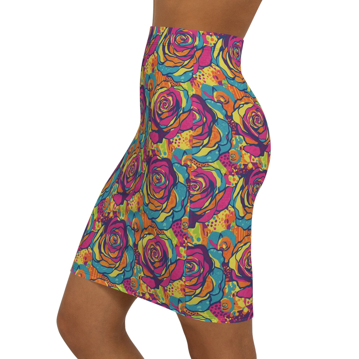 Vibrant Floral Pencil Skirt, Colorful Mid-Waist Skirt, Trendy Party Outfit, Women's Fashion, Summer Dress Code, Unique Gift Idea