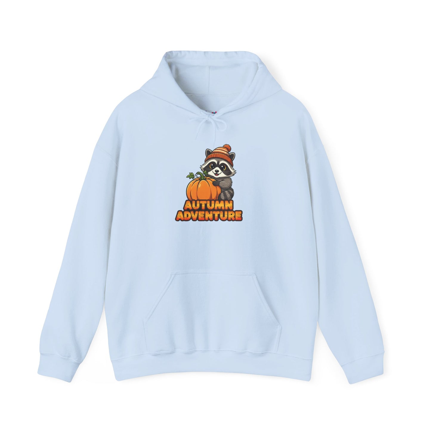 Autumn Adventure Hooded Sweatshirt, Cozy Fall Wear, Unisex Sweatshirt for Halloween, Cute Raccoon Design, Perfect for Friendsgiving