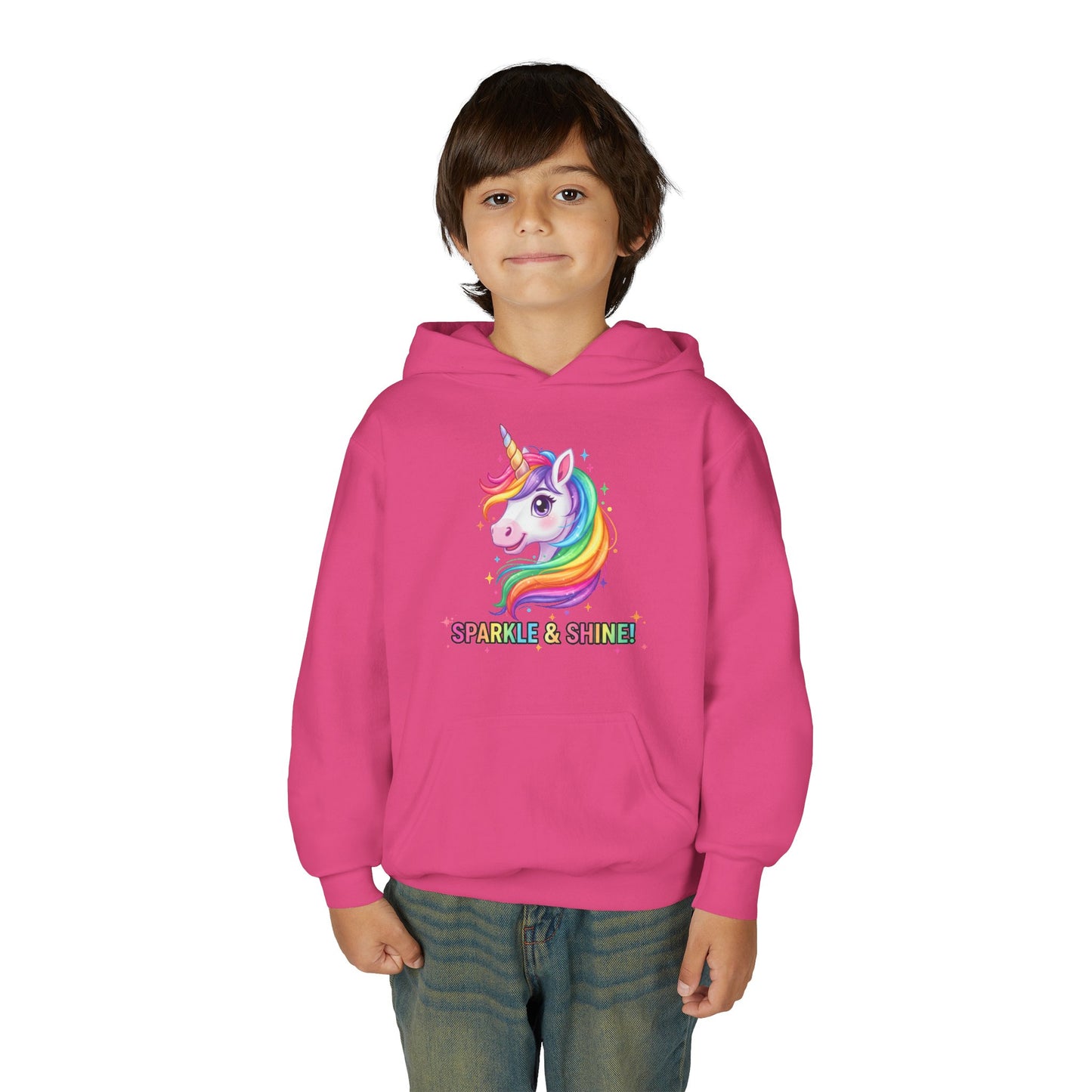Rainbow Unicorn Youth Hoodie - Sparkle & Shine, Kids Sweatshirt, Birthday Gift, Fun Apparel, Magical Clothing, Youth Fashion