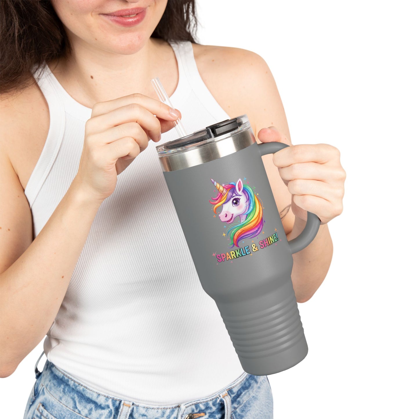 Rainbow Unicorn Insulated Travel Mug, Fun Mug for Kids, Beautiful Gift for Any Celebration, Cute Travel Mug, Party Favor, Unicorn Lover Gift