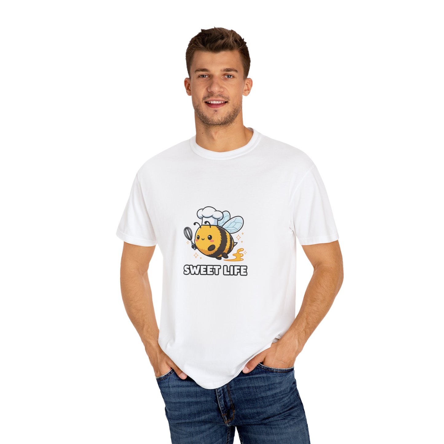 Bee-themed Unisex Garment-Dyed T-shirt, Sweet Life Shirt, Cute Bee Tee, Fun Gift for Beekeepers, Summer Casual Wear