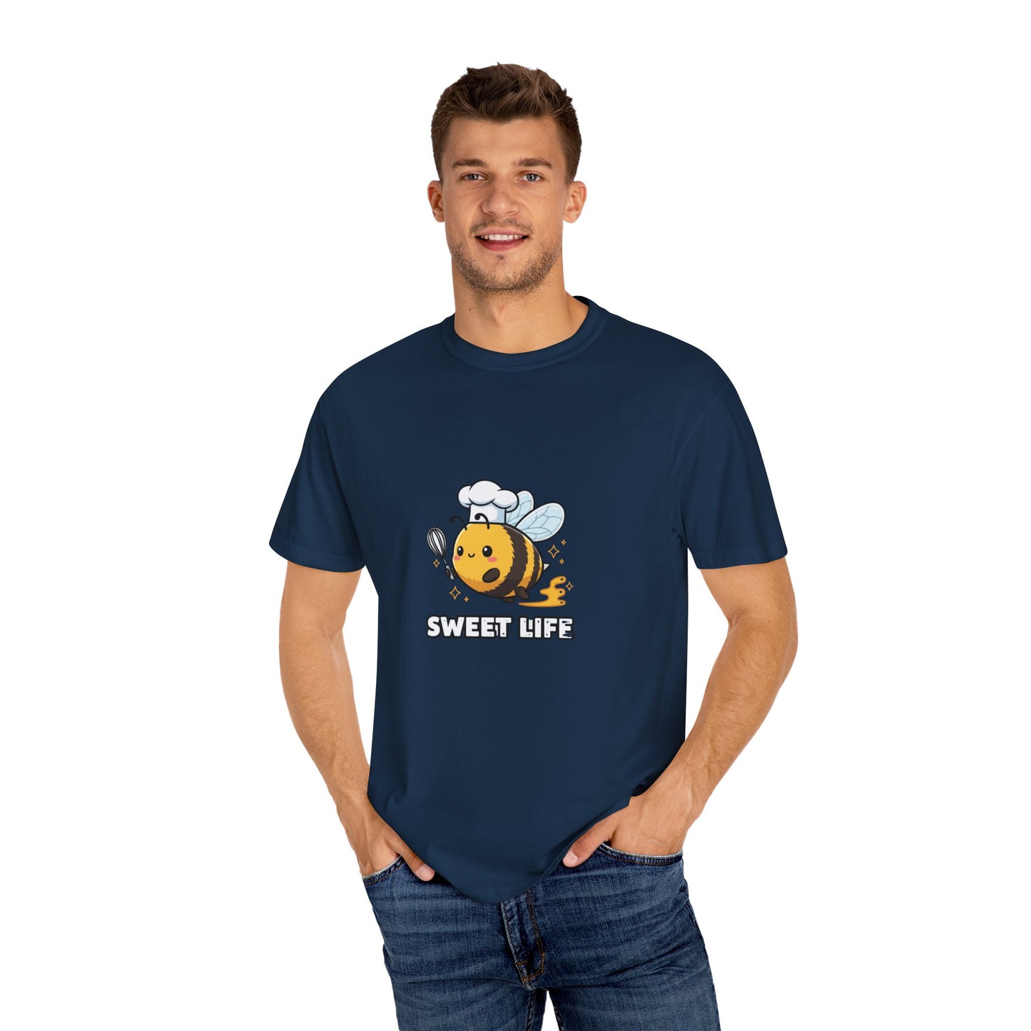 Bee-themed Unisex Garment-Dyed T-shirt, Sweet Life Shirt, Cute Bee Tee, Fun Gift for Beekeepers, Summer Casual Wear
