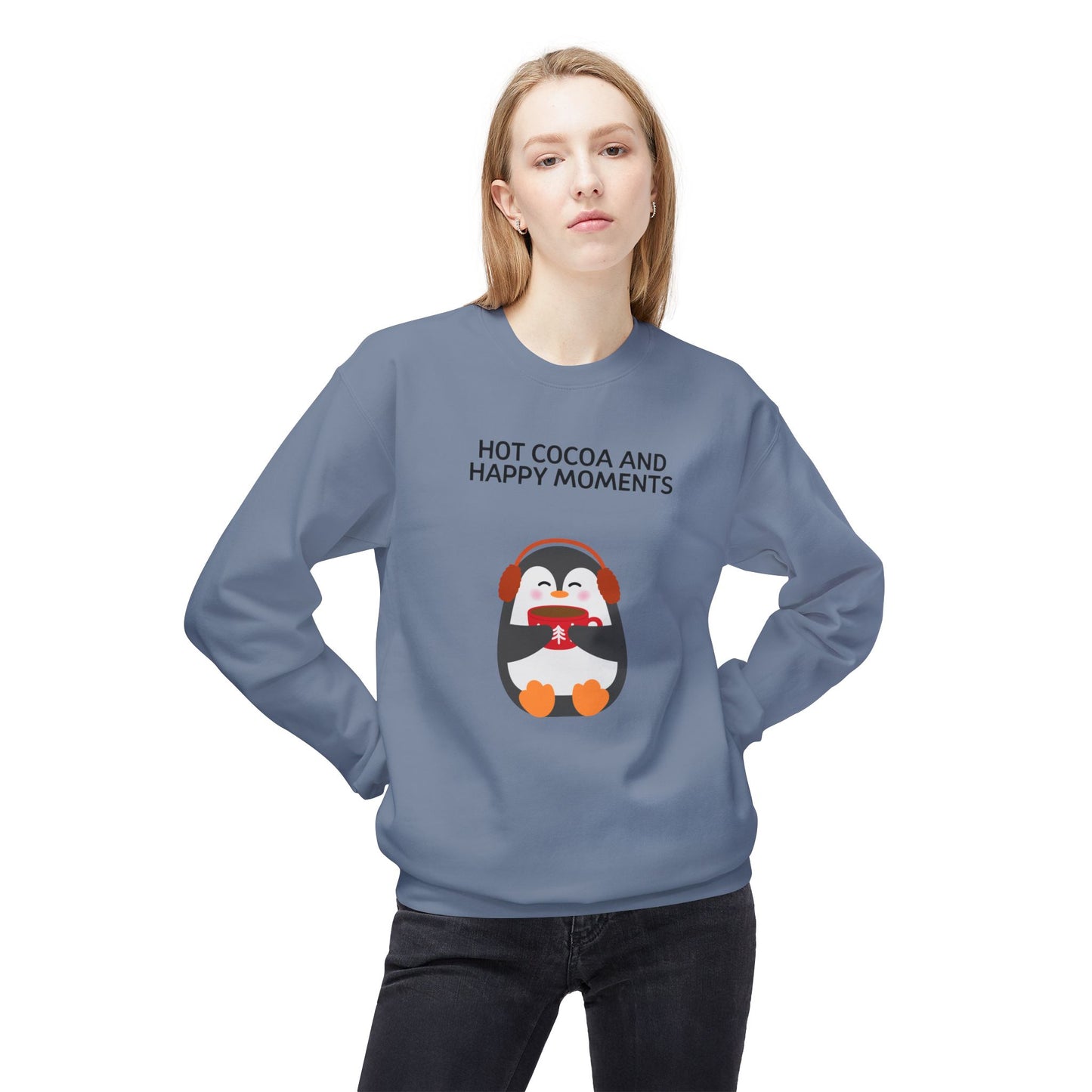 Penguin Hot Cocoa Sweatshirt | Cozy Winter Crewneck, Gift for Cocoa Lovers, Holiday Apparel, Cute Penguin Design, Winter Wear