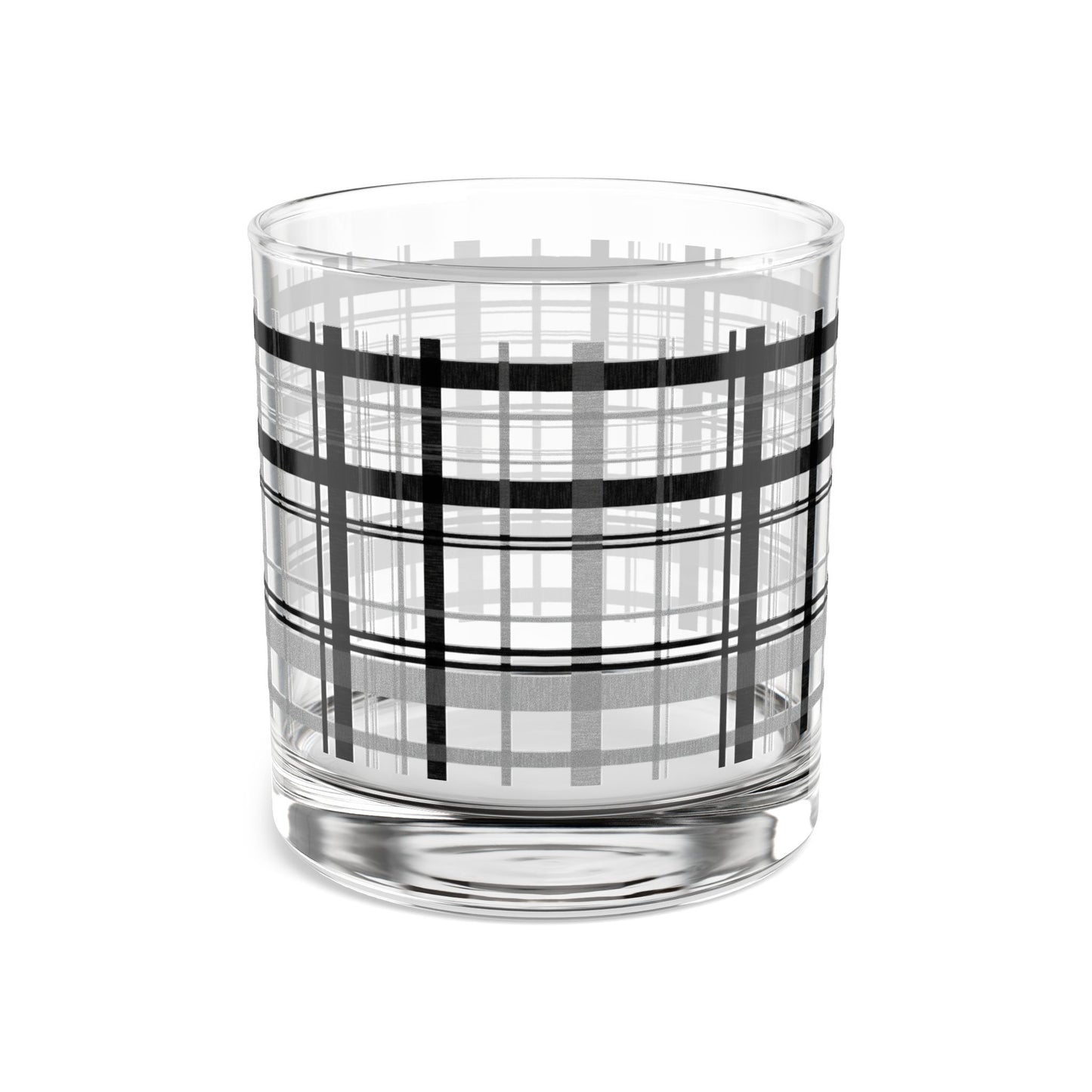 Stylish 10oz Rocks Glass - Modern Black Plaid Design, Whiskey Glass, Barware, Gift for Him, Home Décor, Housewarming
