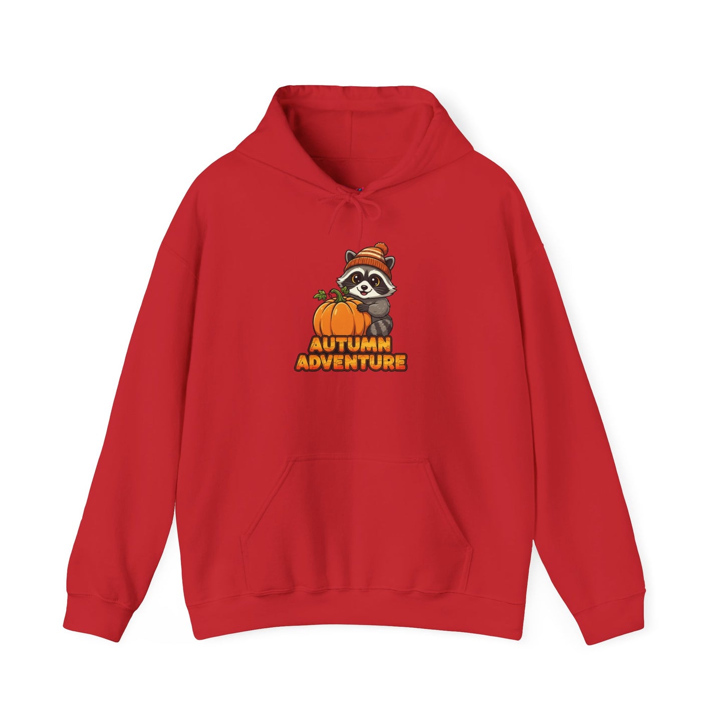 Autumn Adventure Hooded Sweatshirt, Cozy Fall Wear, Unisex Sweatshirt for Halloween, Cute Raccoon Design, Perfect for Friendsgiving