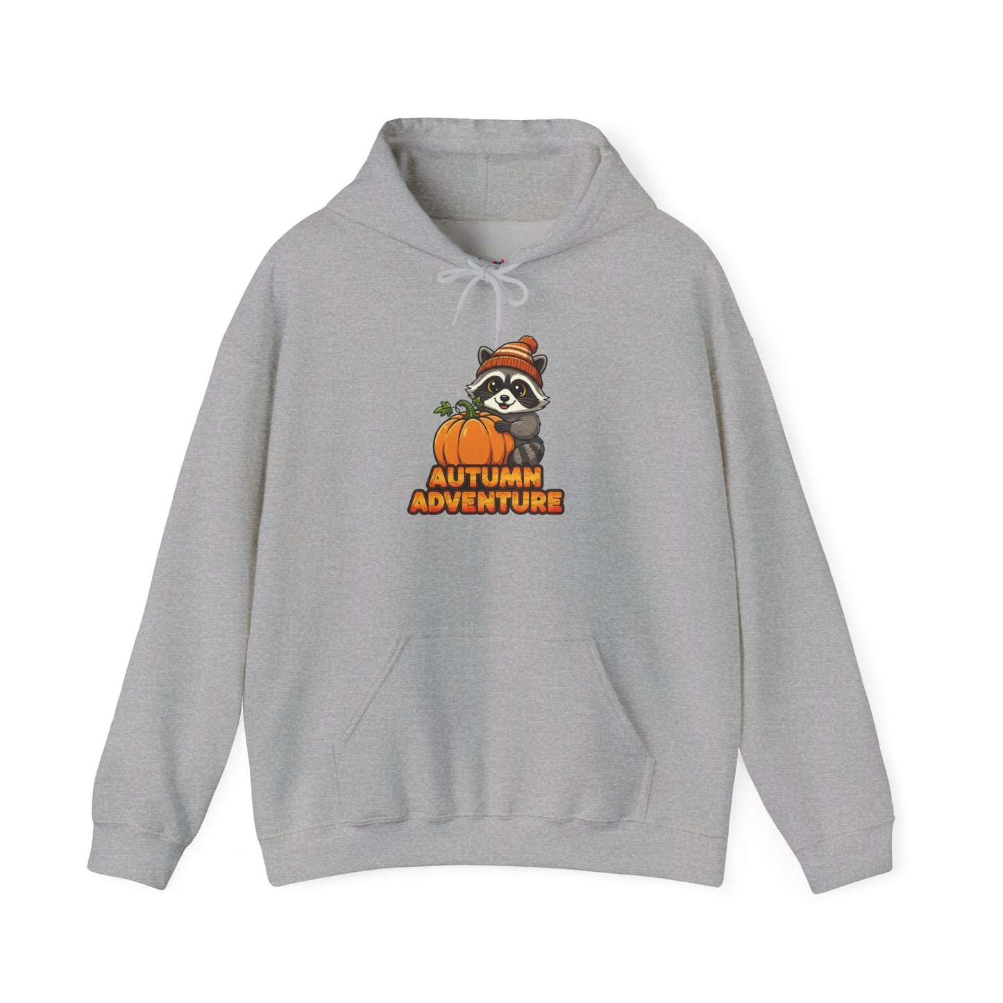 Autumn Adventure Hooded Sweatshirt, Cozy Fall Wear, Unisex Sweatshirt for Halloween, Cute Raccoon Design, Perfect for Friendsgiving