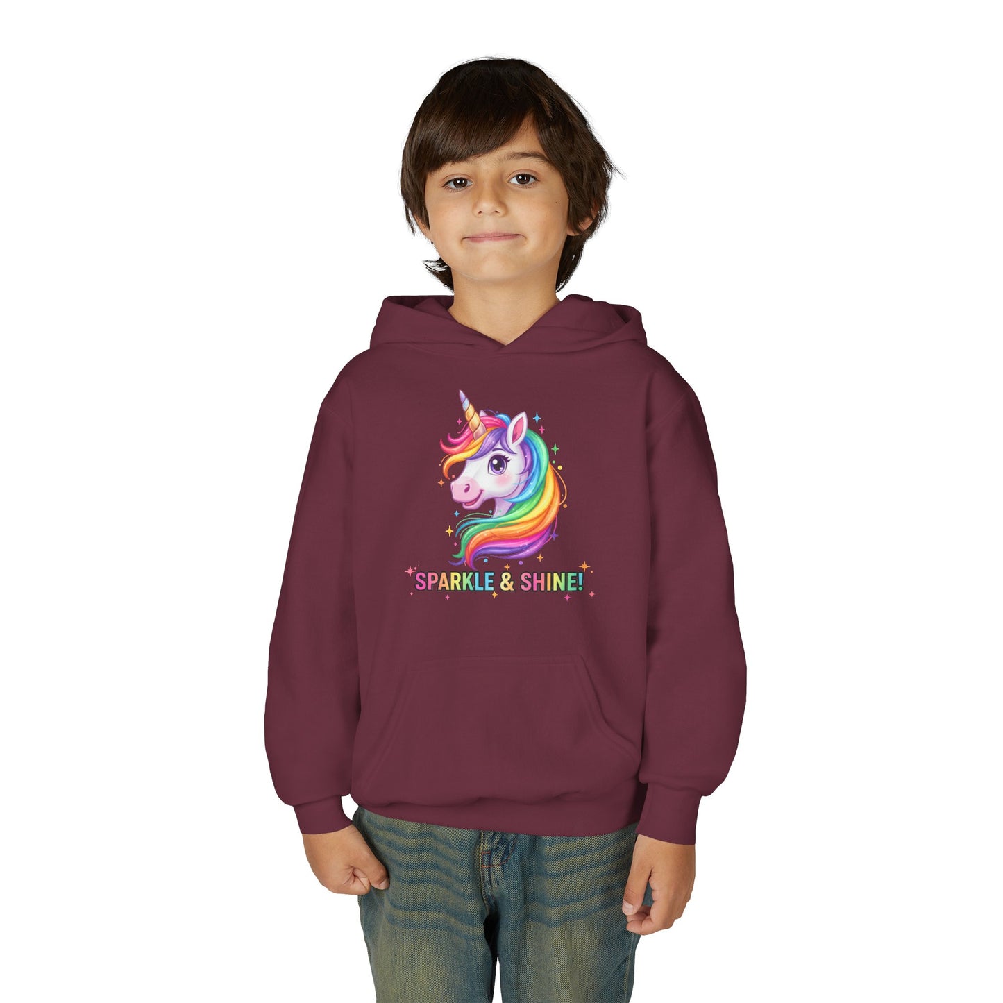 Rainbow Unicorn Youth Hoodie - Sparkle & Shine, Kids Sweatshirt, Birthday Gift, Fun Apparel, Magical Clothing, Youth Fashion