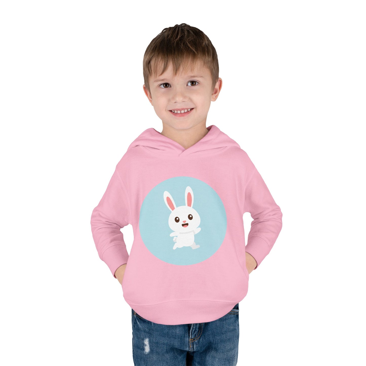 Adorable toddler pullover fleece hoodie with cute bunny design, cozy kids' clothing, spring outfits, Easter gifts, playful apparel