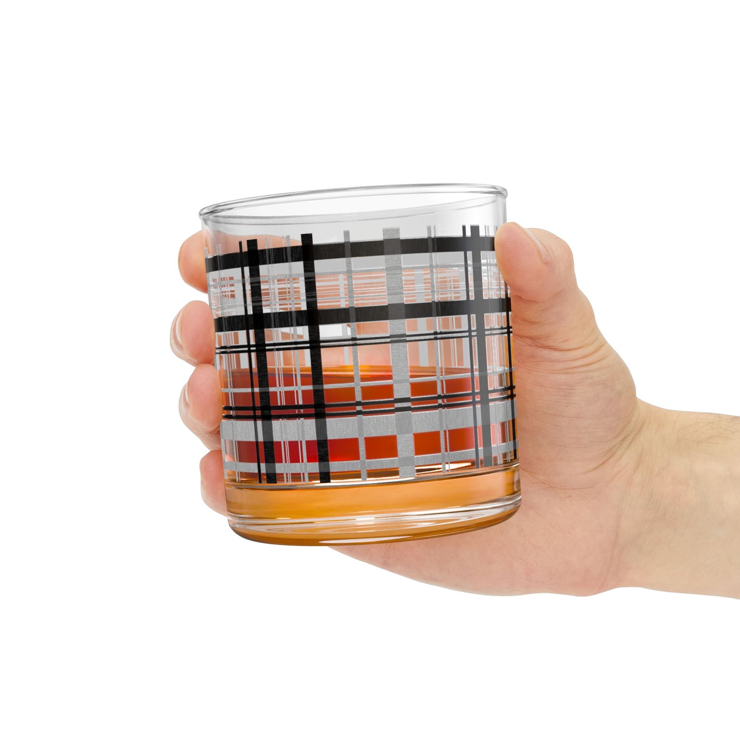 Stylish 10oz Rocks Glass - Modern Black Plaid Design, Whiskey Glass, Barware, Gift for Him, Home Décor, Housewarming