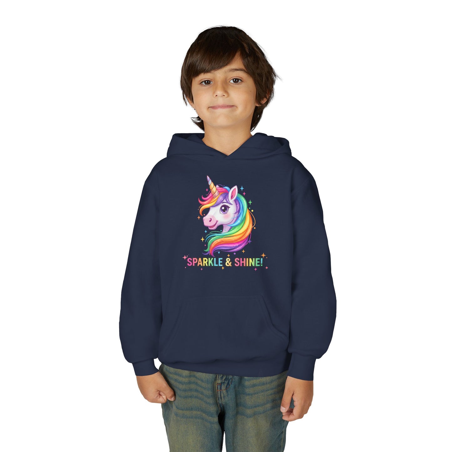 Rainbow Unicorn Youth Hoodie - Sparkle & Shine, Kids Sweatshirt, Birthday Gift, Fun Apparel, Magical Clothing, Youth Fashion