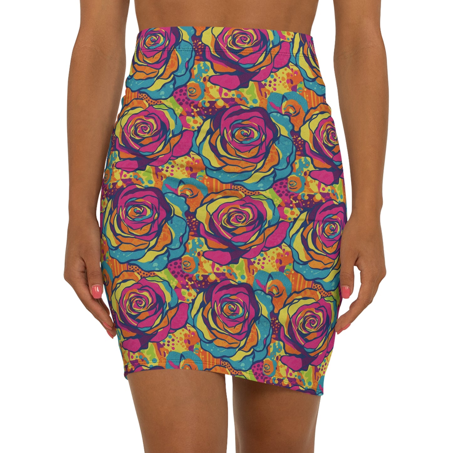 Vibrant Floral Pencil Skirt, Colorful Mid-Waist Skirt, Trendy Party Outfit, Women's Fashion, Summer Dress Code, Unique Gift Idea